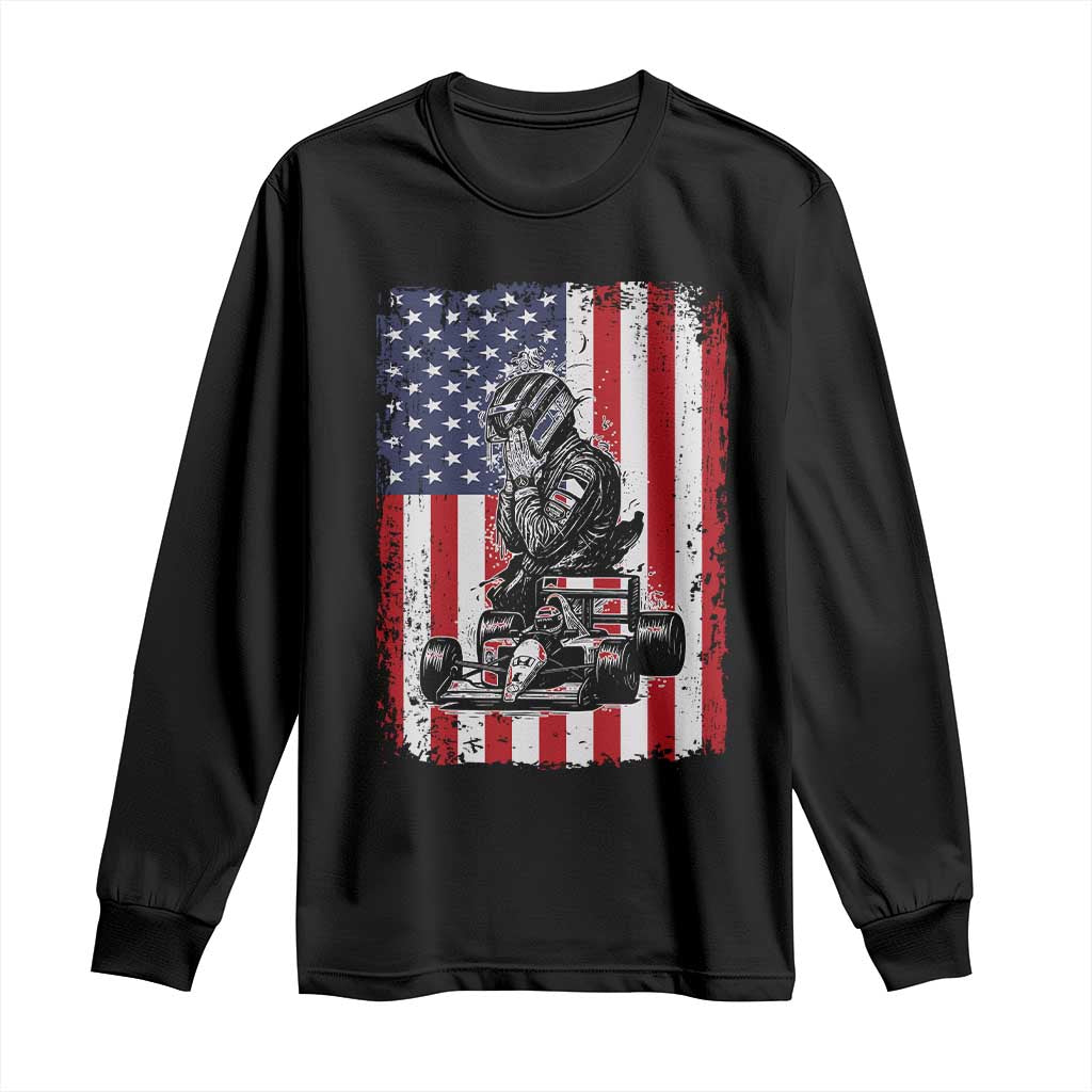 Patriotic Racing Car American Flag Race Long Sleeve Shirt - Wonder Print Shop