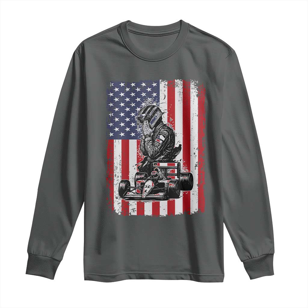 Patriotic Racing Car American Flag Race Long Sleeve Shirt - Wonder Print Shop