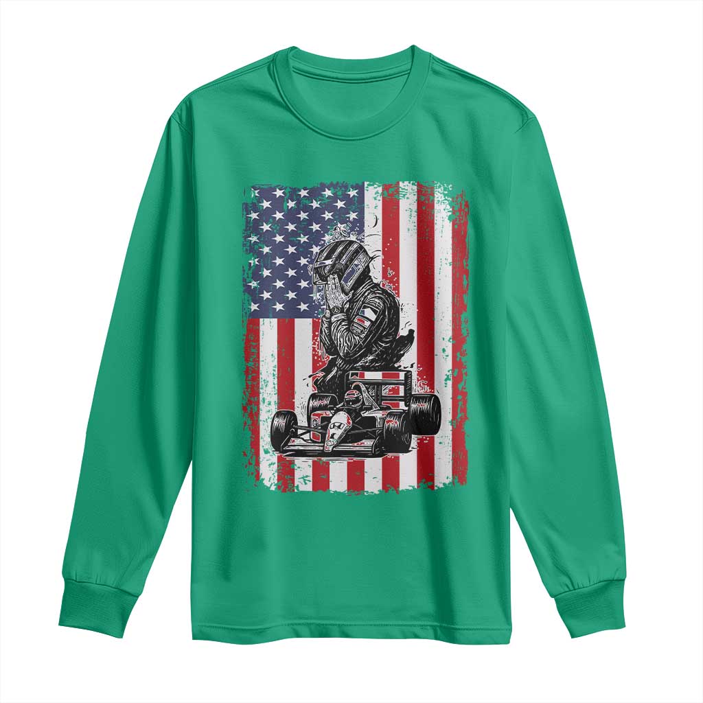 Patriotic Racing Car American Flag Race Long Sleeve Shirt - Wonder Print Shop