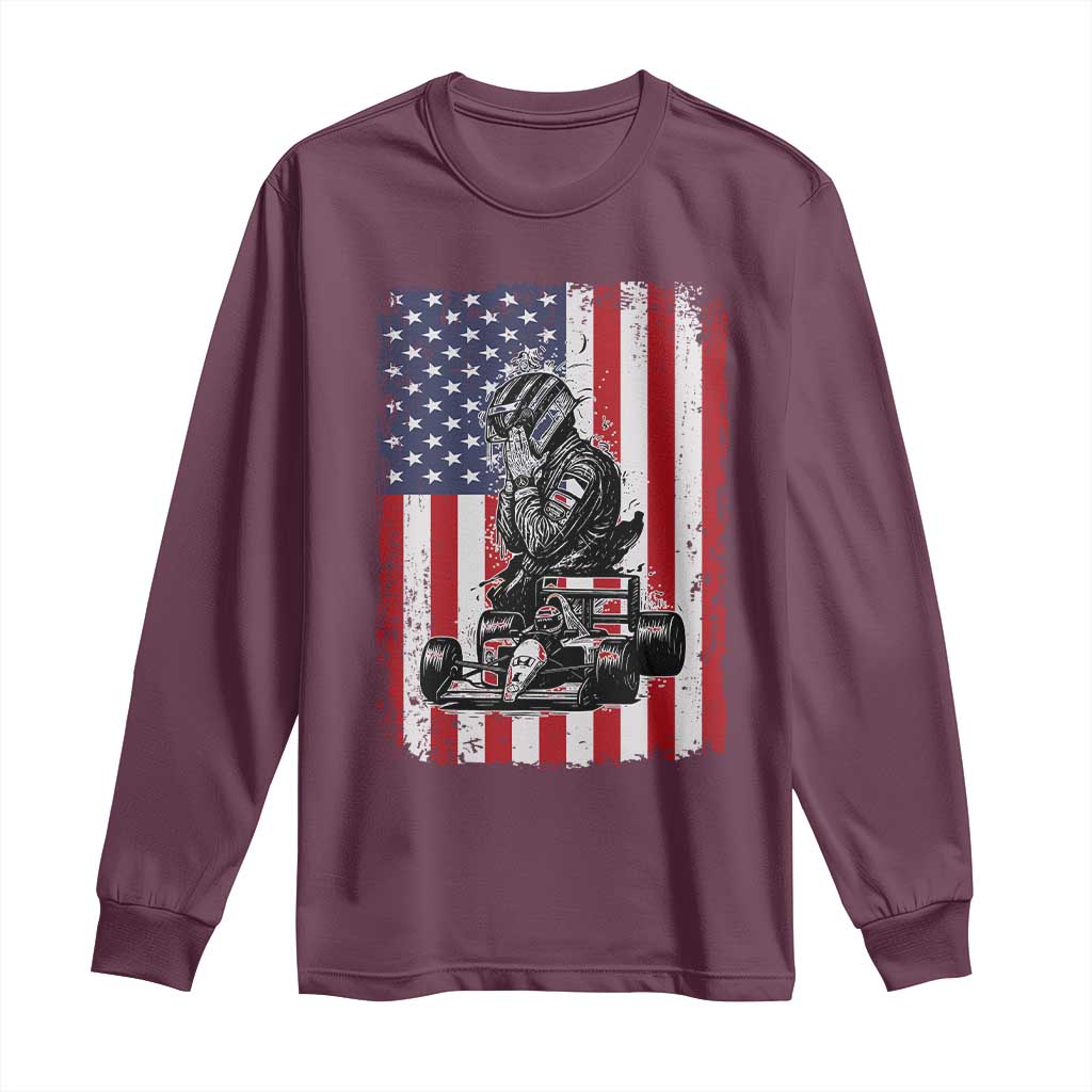 Patriotic Racing Car American Flag Race Long Sleeve Shirt - Wonder Print Shop