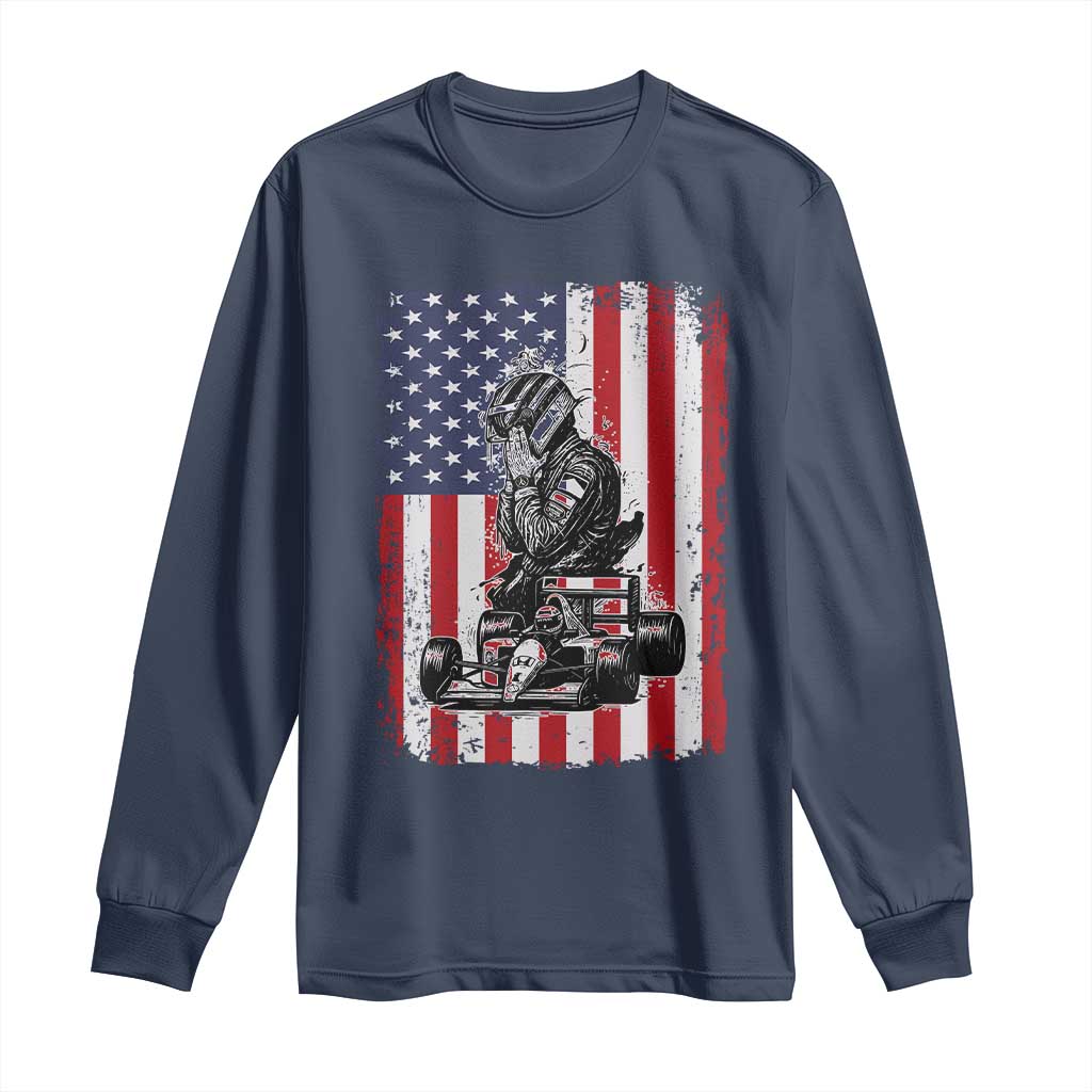 Patriotic Racing Car American Flag Race Long Sleeve Shirt - Wonder Print Shop