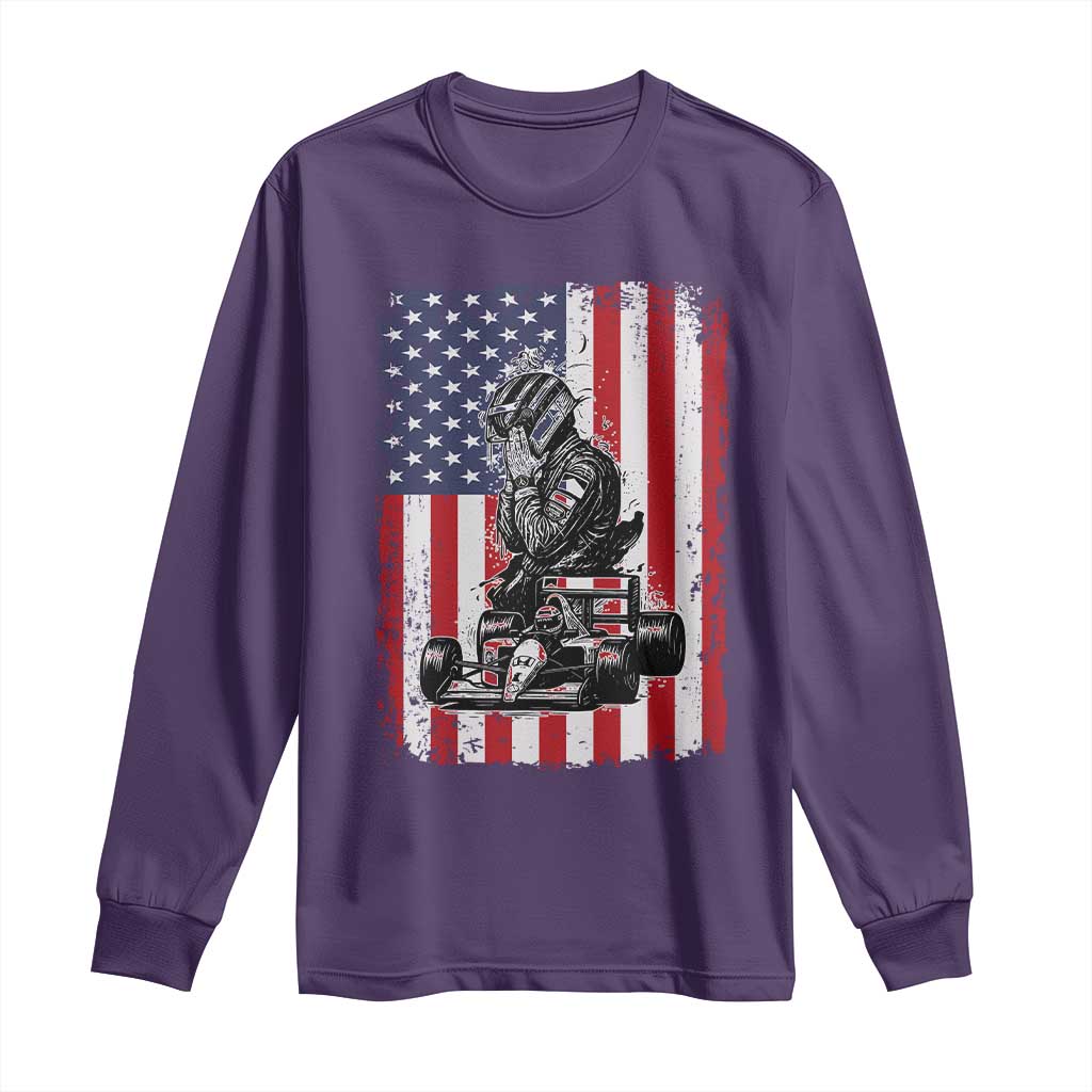 Patriotic Racing Car American Flag Race Long Sleeve Shirt - Wonder Print Shop
