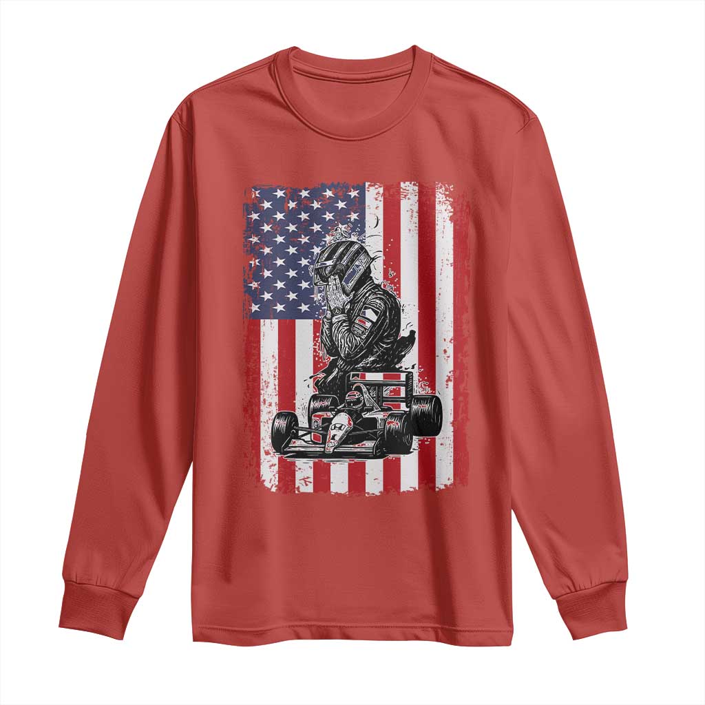 Patriotic Racing Car American Flag Race Long Sleeve Shirt - Wonder Print Shop