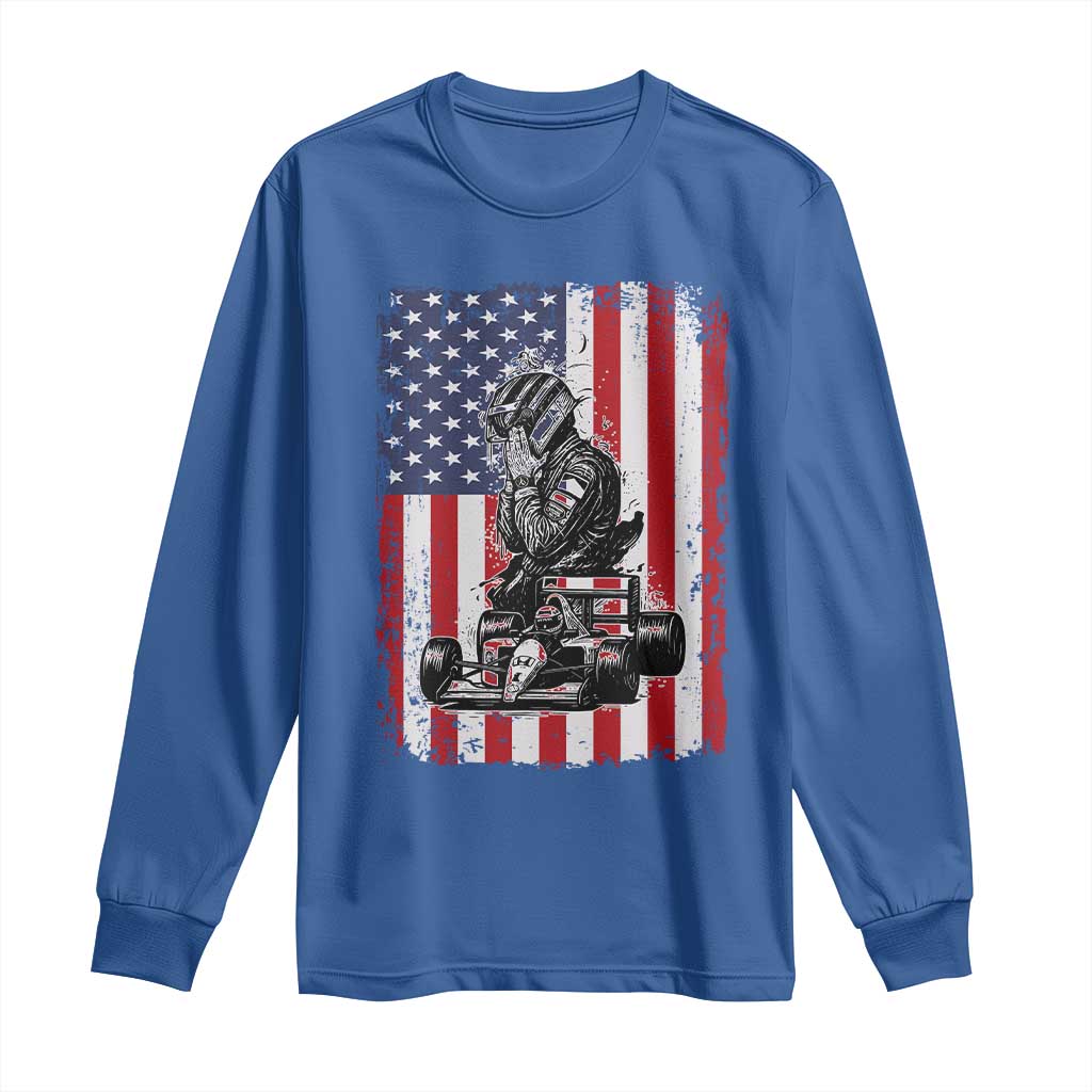 Patriotic Racing Car American Flag Race Long Sleeve Shirt - Wonder Print Shop