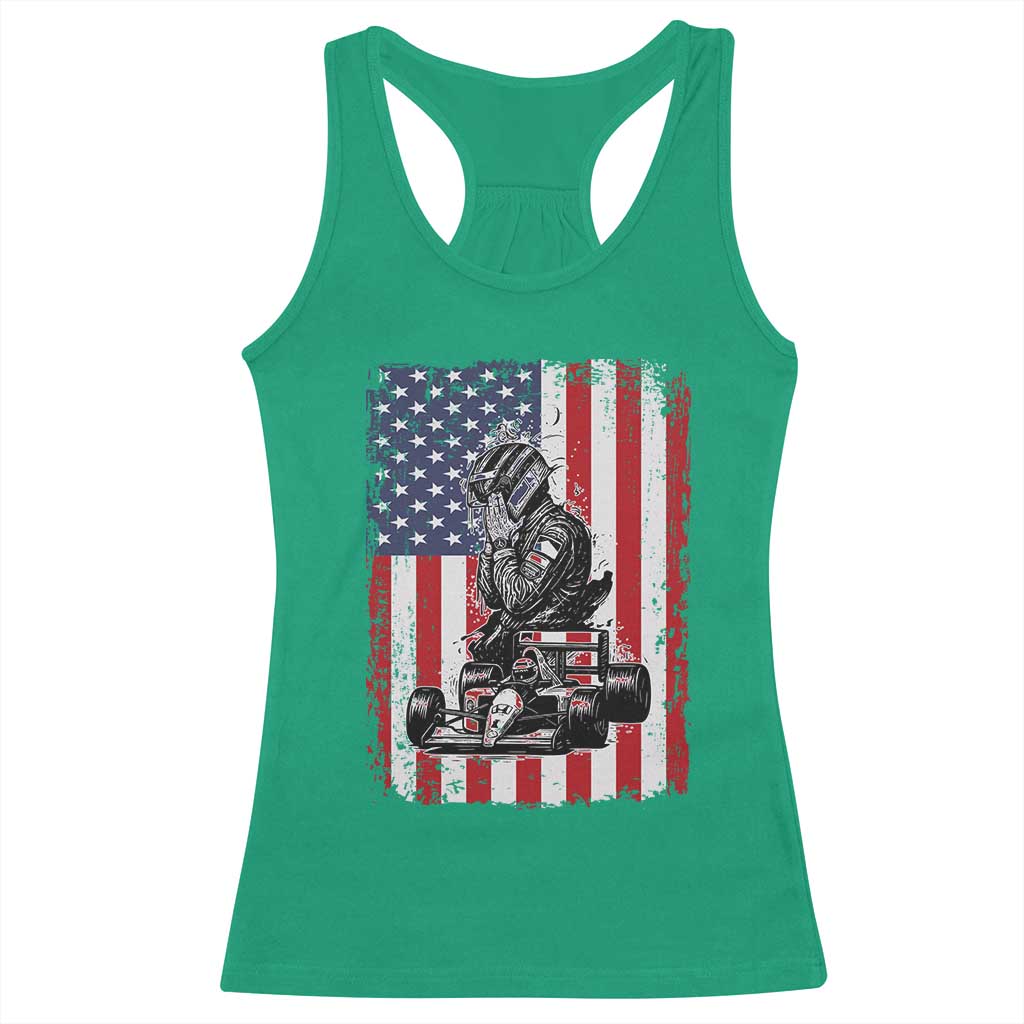 Patriotic Racing Car American Flag Race Racerback Tank Top - Wonder Print Shop