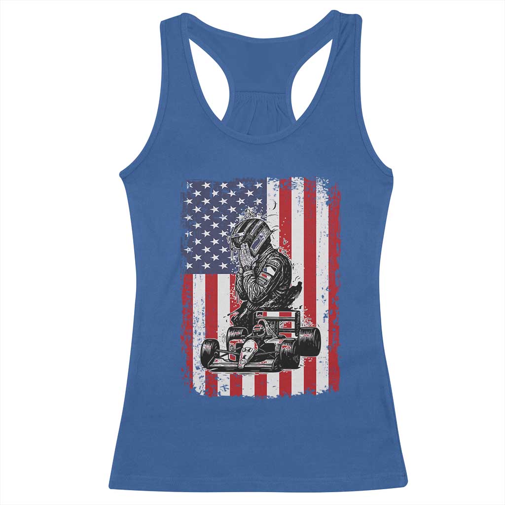 Patriotic Racing Car American Flag Race Racerback Tank Top - Wonder Print Shop