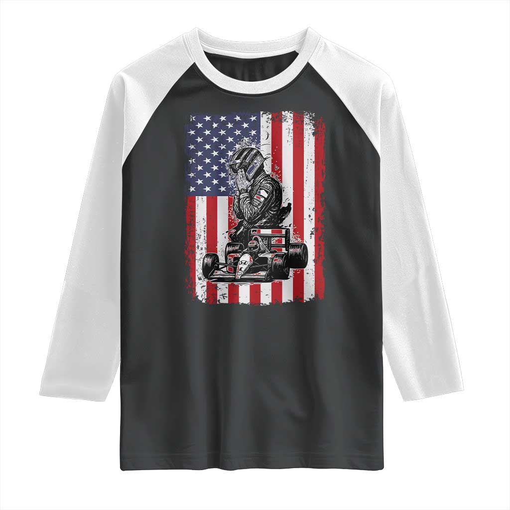 Patriotic Racing Car American Flag Race Raglan Shirt - Wonder Print Shop