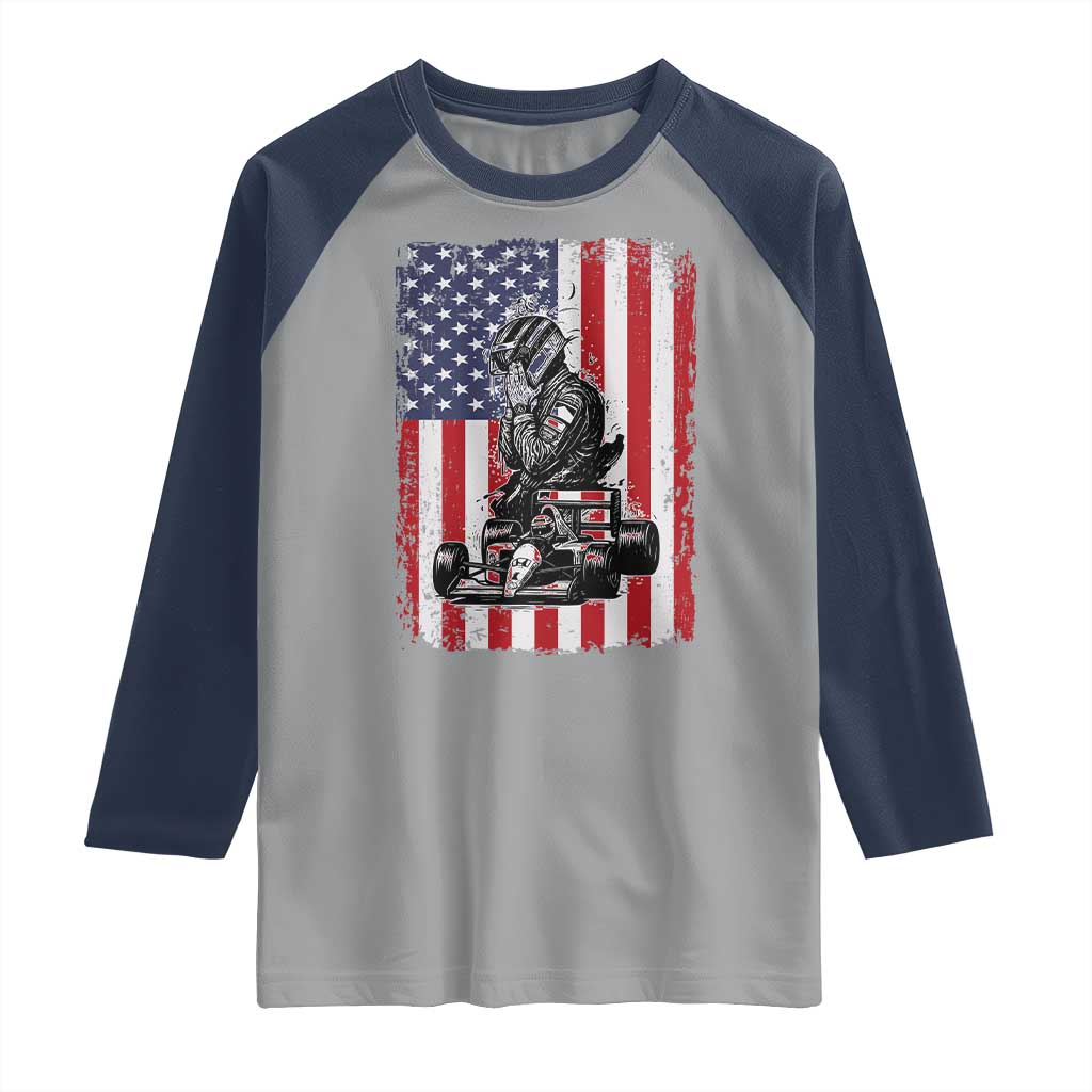 Patriotic Racing Car American Flag Race Raglan Shirt - Wonder Print Shop