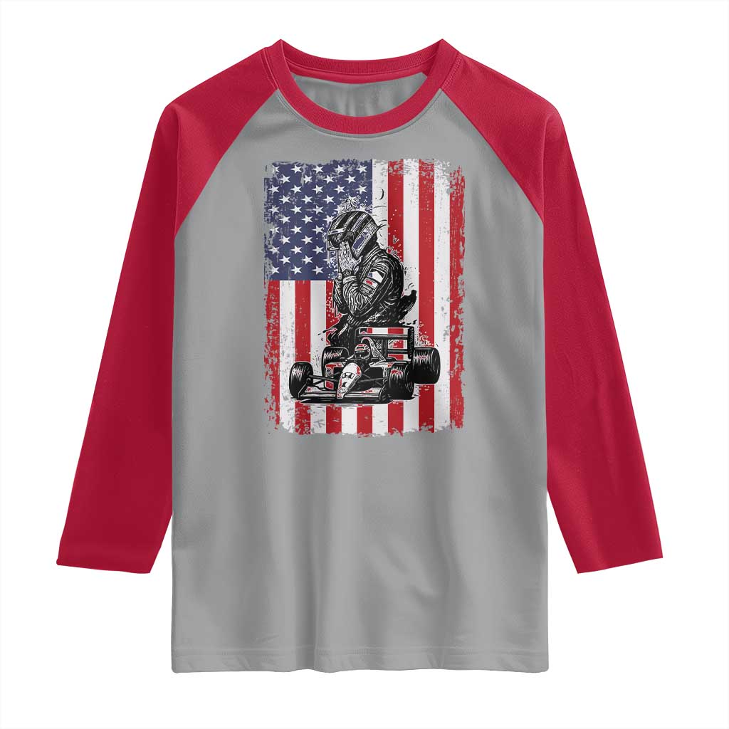 Patriotic Racing Car American Flag Race Raglan Shirt - Wonder Print Shop