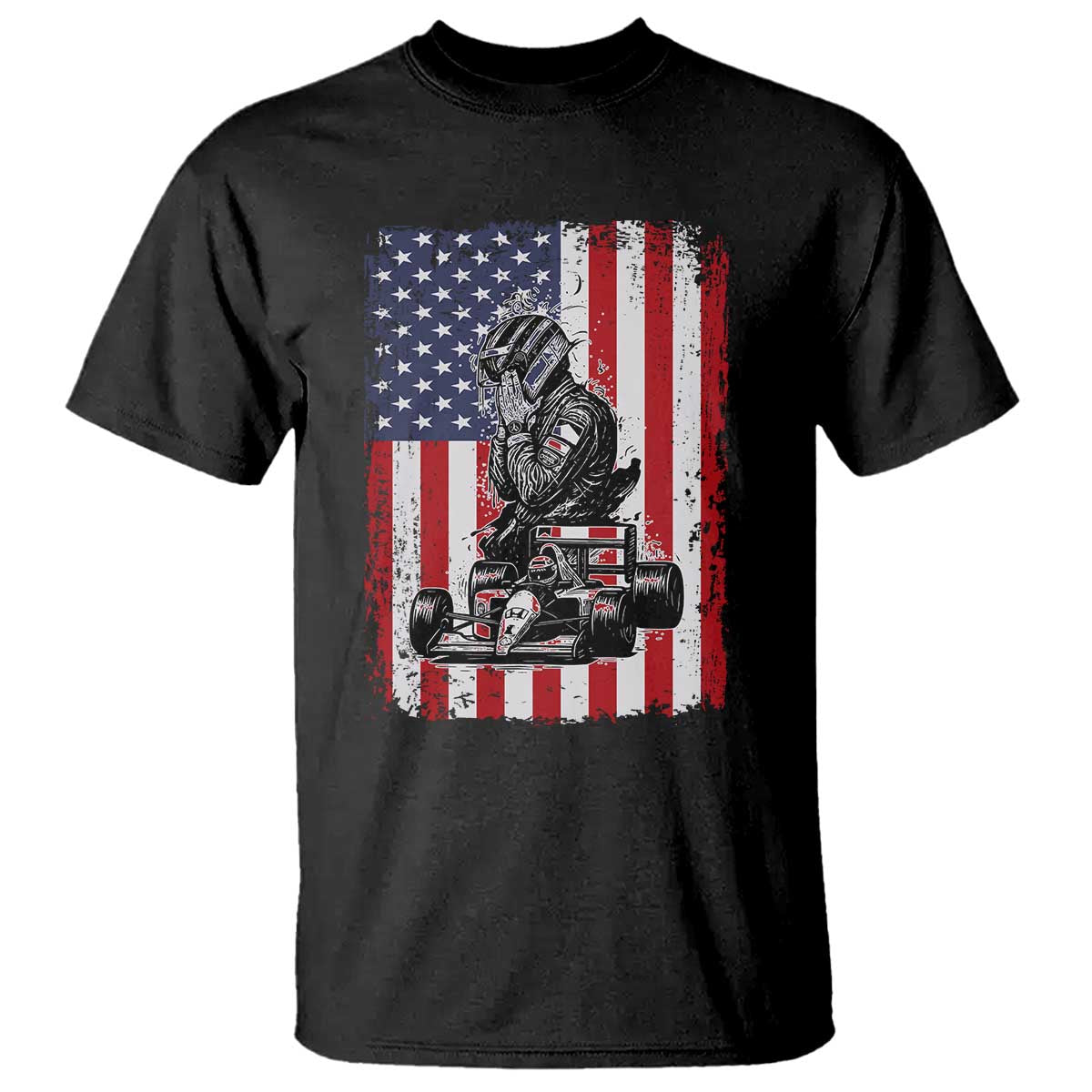 Patriotic Racing Car American Flag Race T Shirt - Wonder Print Shop