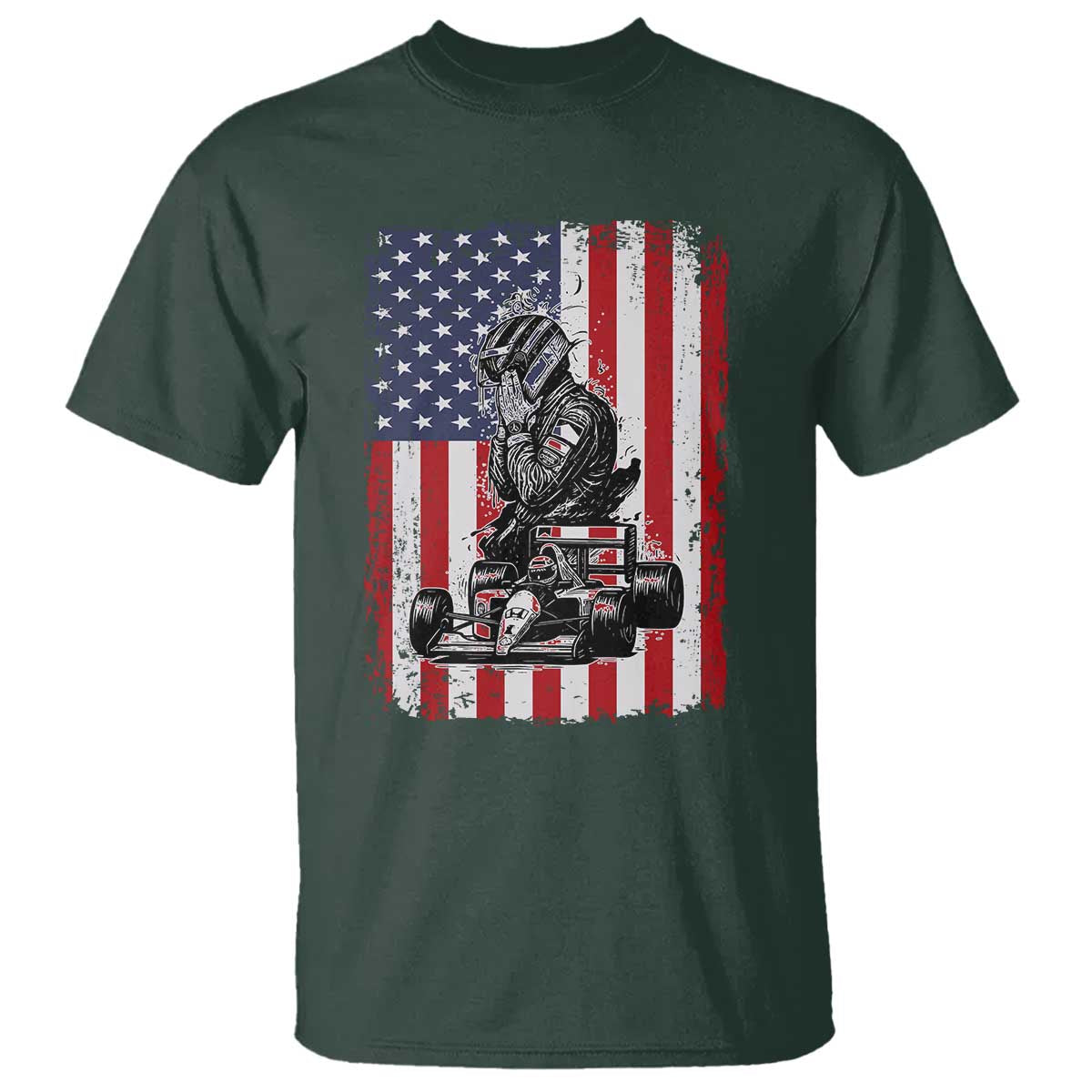 Patriotic Racing Car American Flag Race T Shirt - Wonder Print Shop