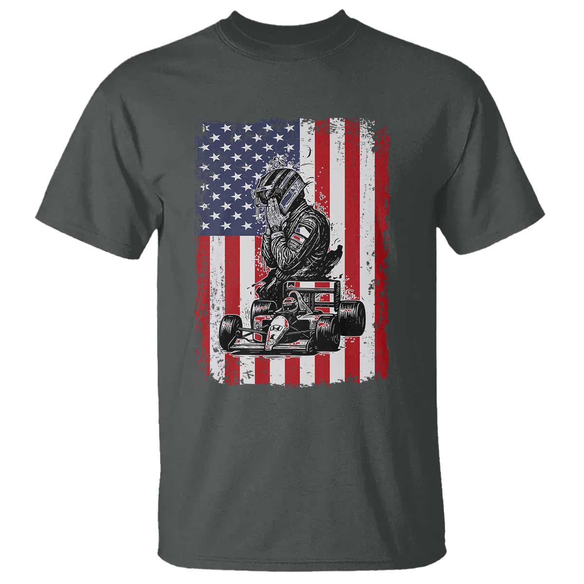 Patriotic Racing Car American Flag Race T Shirt - Wonder Print Shop