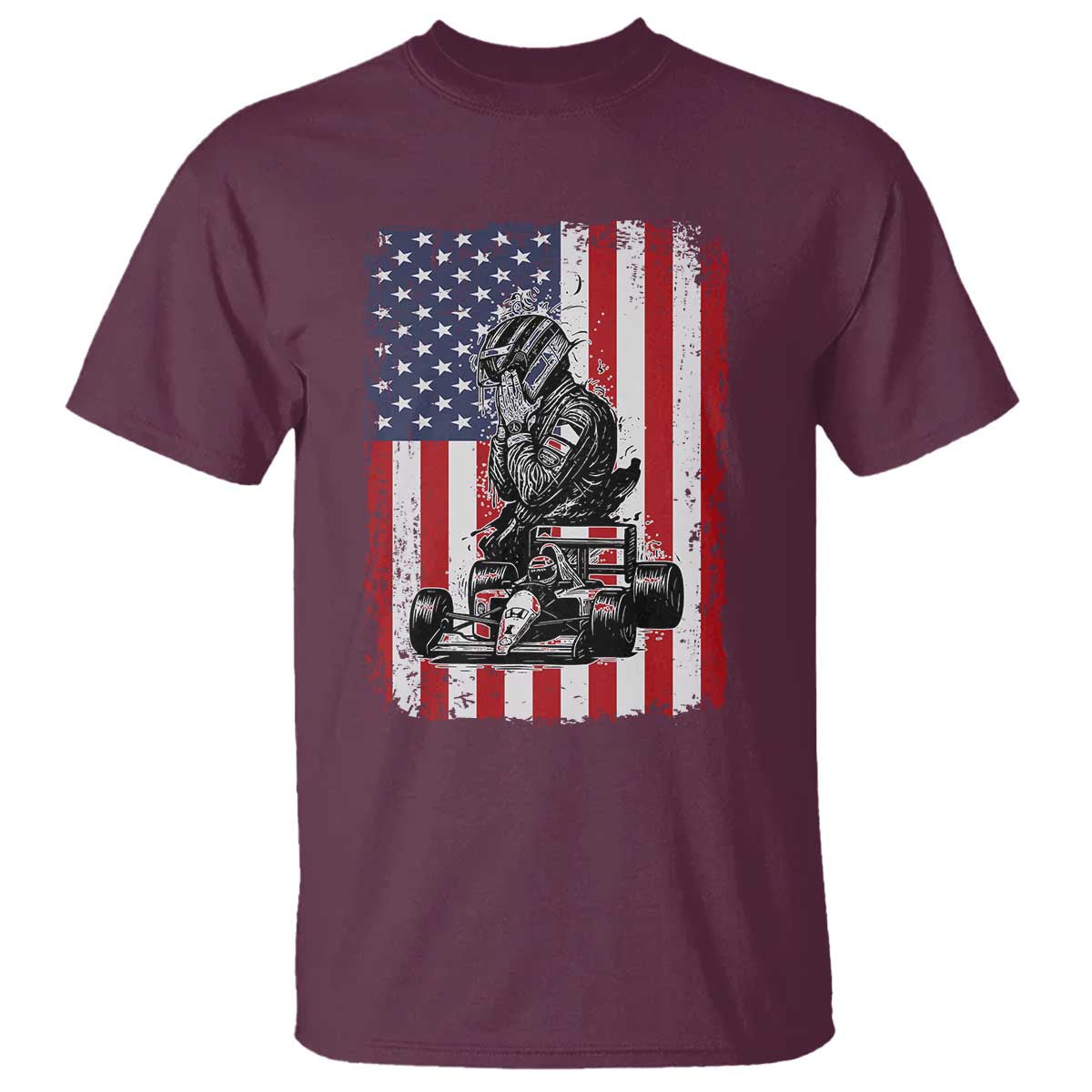 Patriotic Racing Car American Flag Race T Shirt - Wonder Print Shop