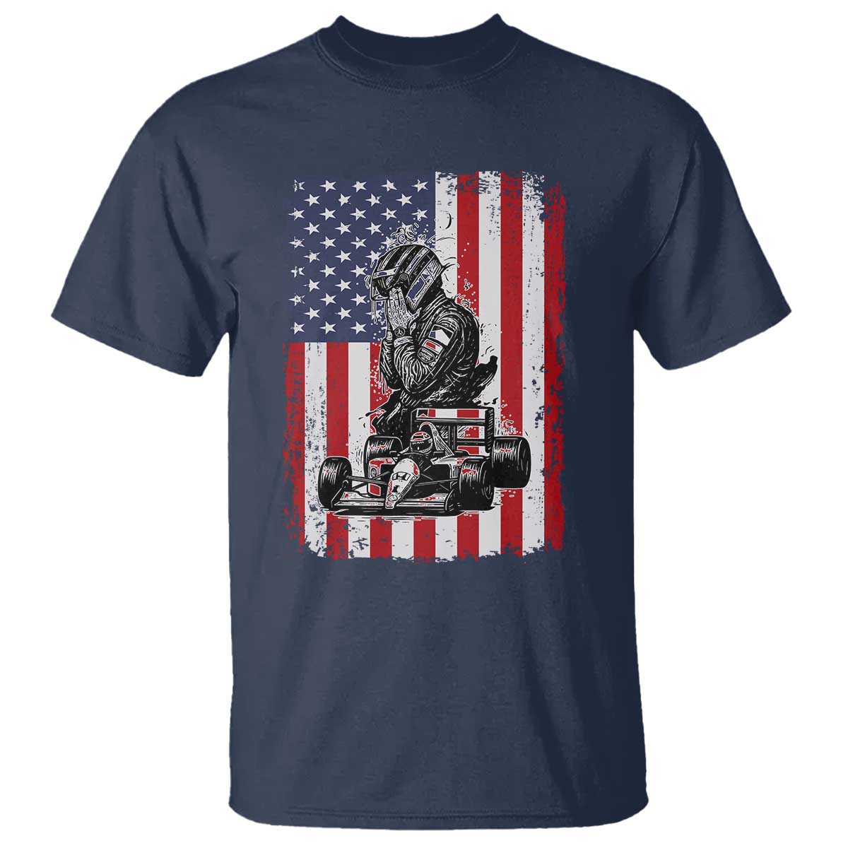 Patriotic Racing Car American Flag Race T Shirt - Wonder Print Shop