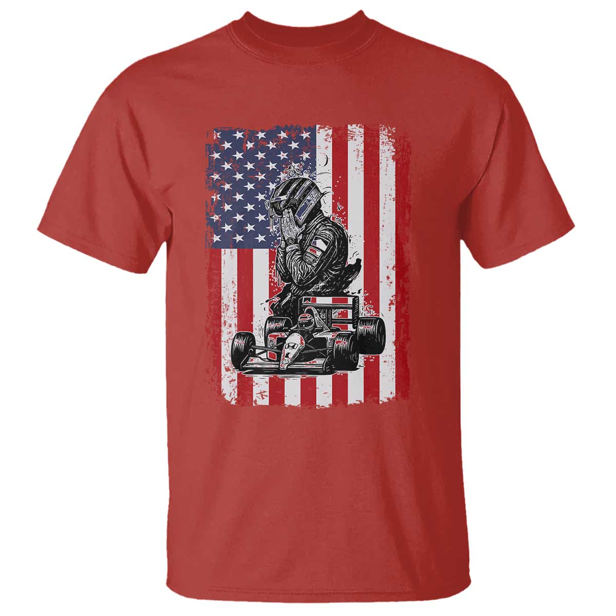 Patriotic Racing Car American Flag Race T Shirt - Wonder Print Shop