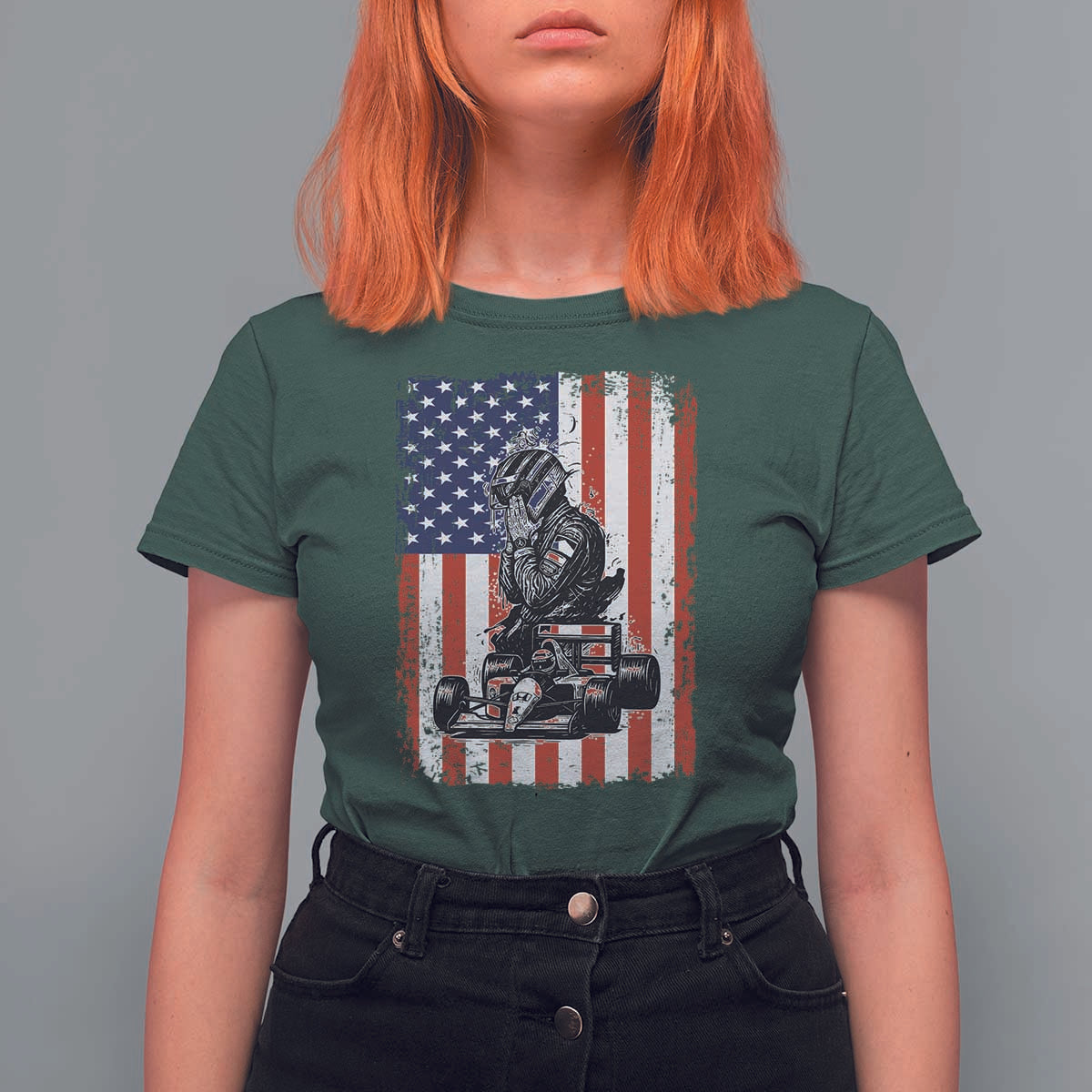 Patriotic Racing Car American Flag Race T Shirt For Women - Wonder Print Shop