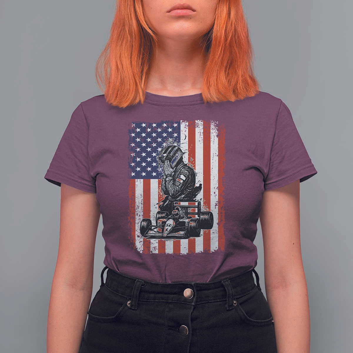 Patriotic Racing Car American Flag Race T Shirt For Women - Wonder Print Shop