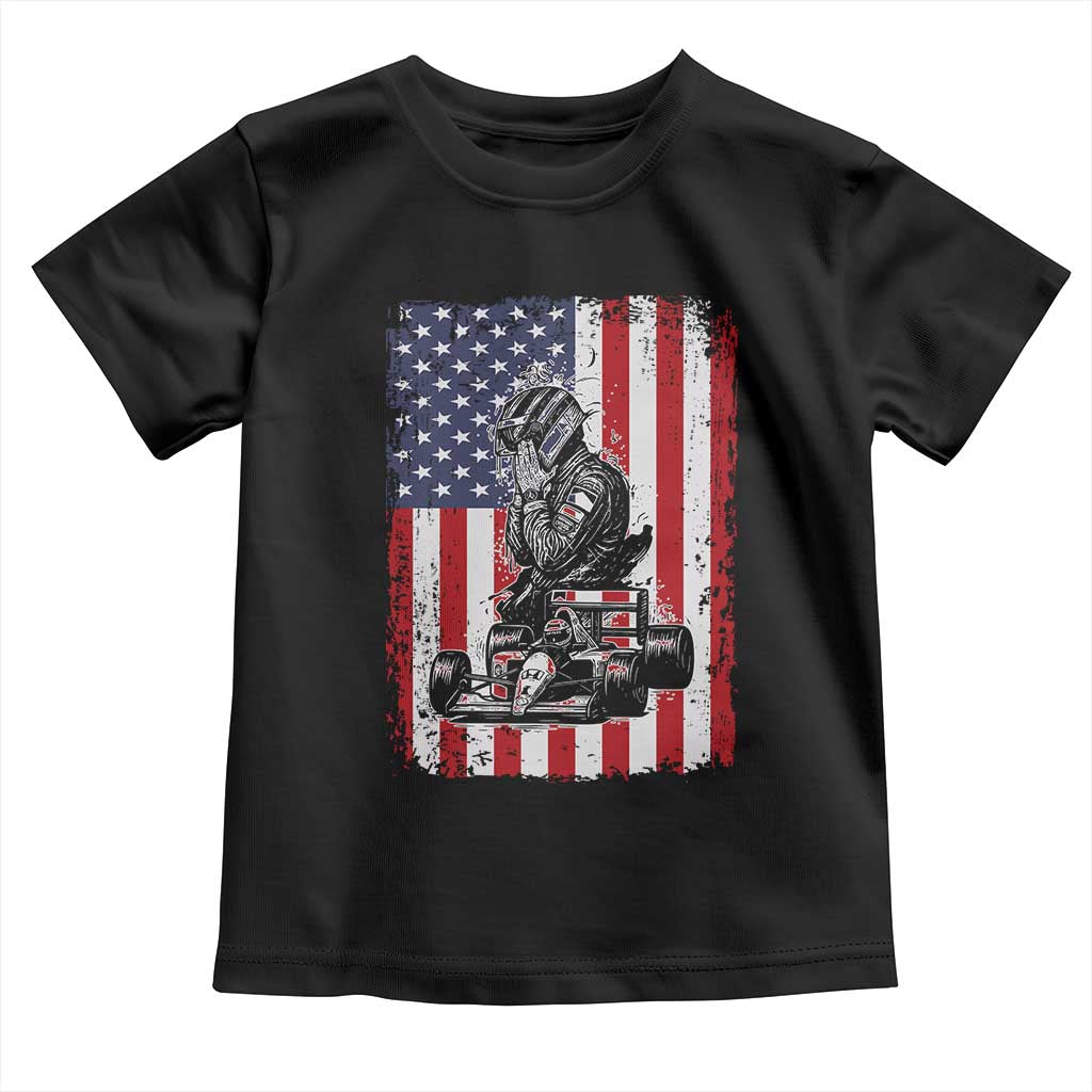 Patriotic Racing Car American Flag Race Toddler T Shirt - Wonder Print Shop