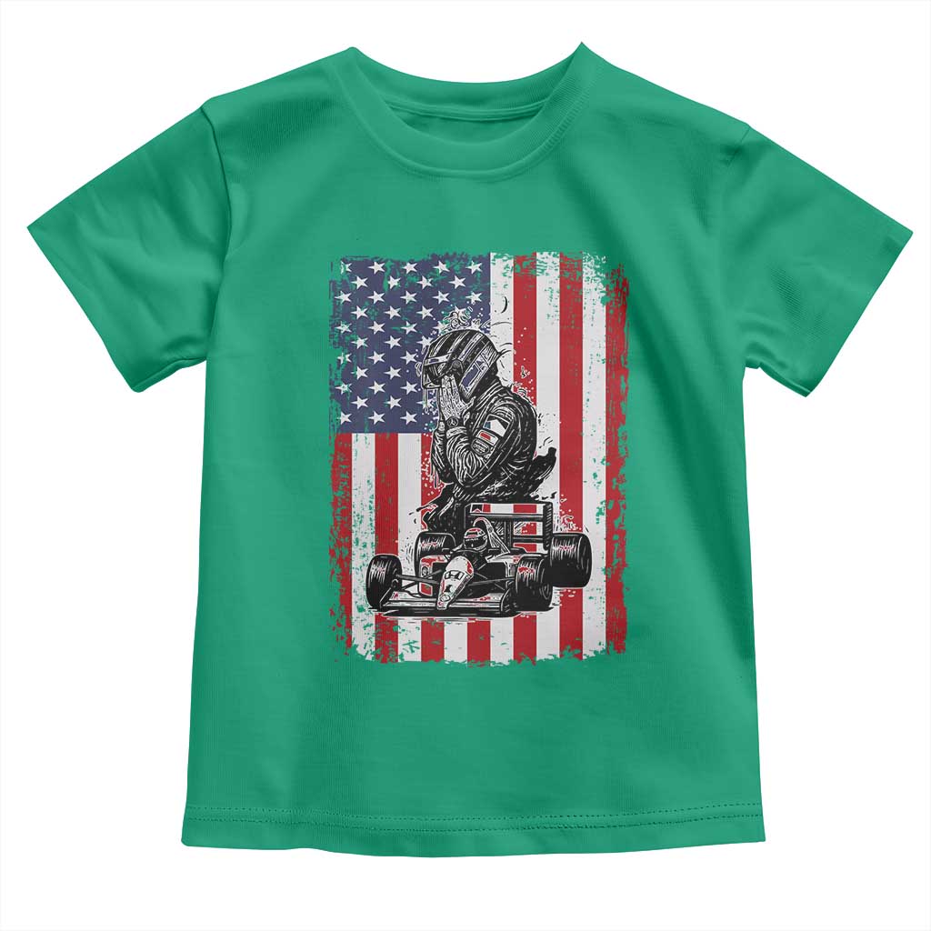 Patriotic Racing Car American Flag Race Toddler T Shirt - Wonder Print Shop