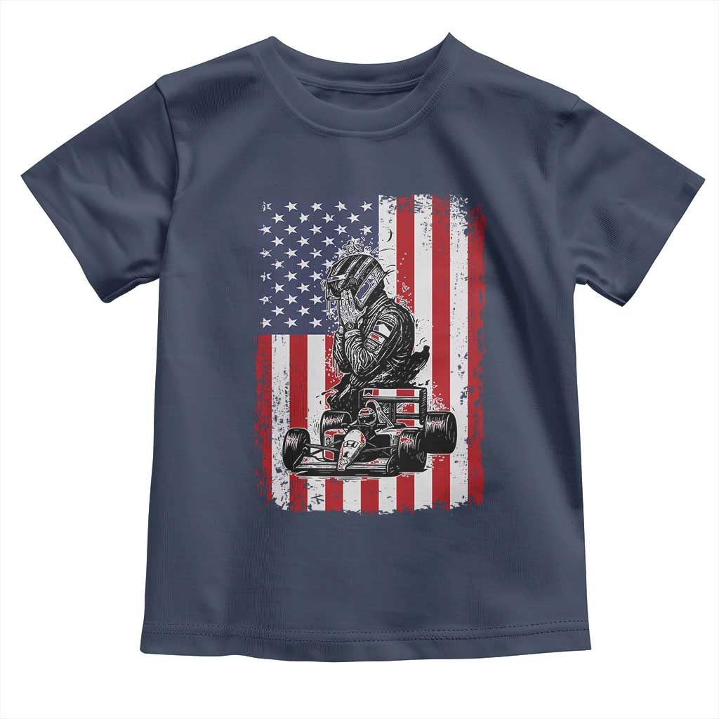 Patriotic Racing Car American Flag Race Toddler T Shirt - Wonder Print Shop