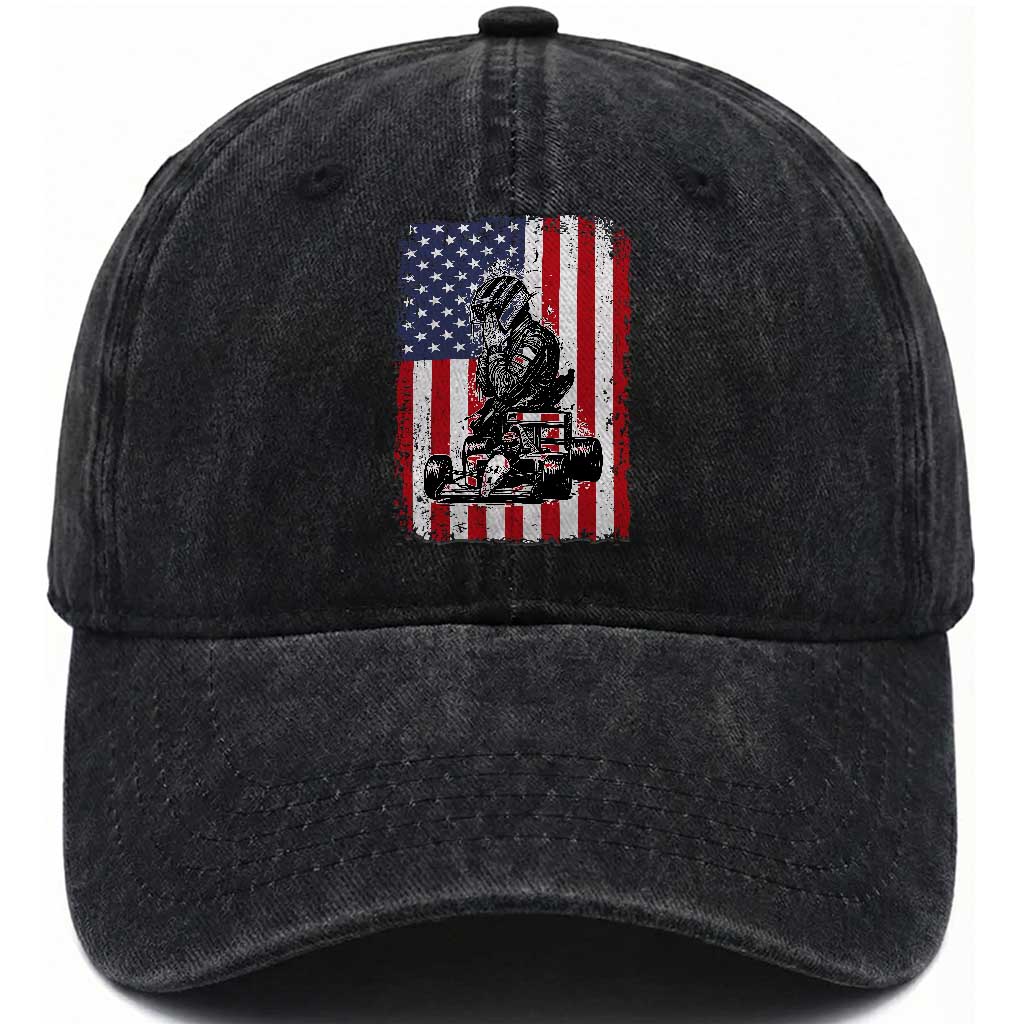 Patriotic Racing Car American Flag Race Washed Cotton Baseball Cap