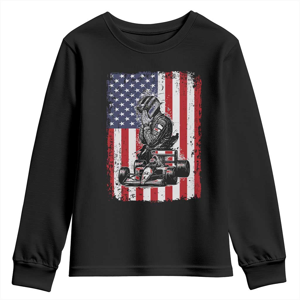 Patriotic Racing Car American Flag Race Youth Sweatshirt - Wonder Print Shop