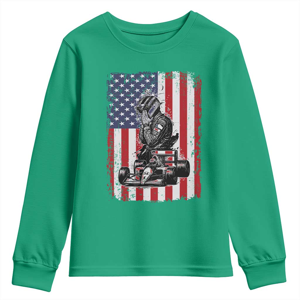 Patriotic Racing Car American Flag Race Youth Sweatshirt - Wonder Print Shop