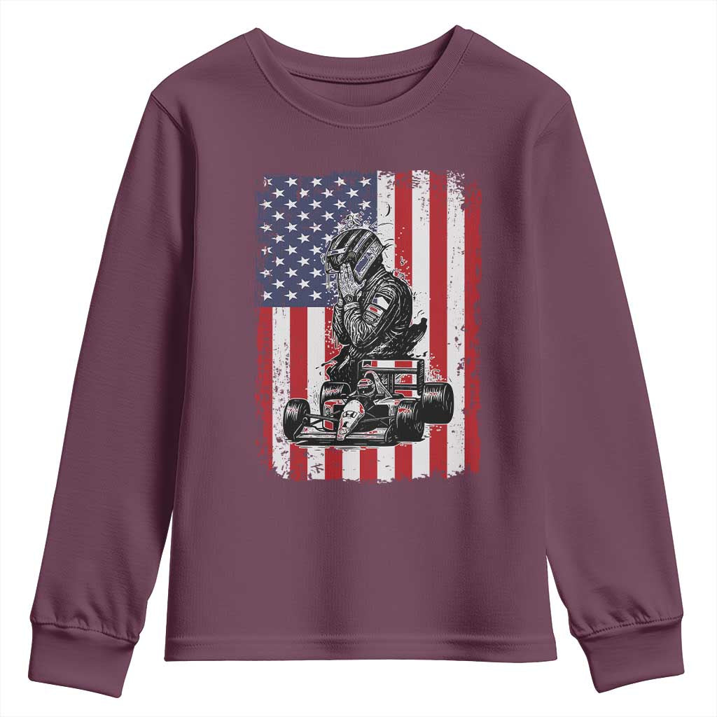 Patriotic Racing Car American Flag Race Youth Sweatshirt - Wonder Print Shop