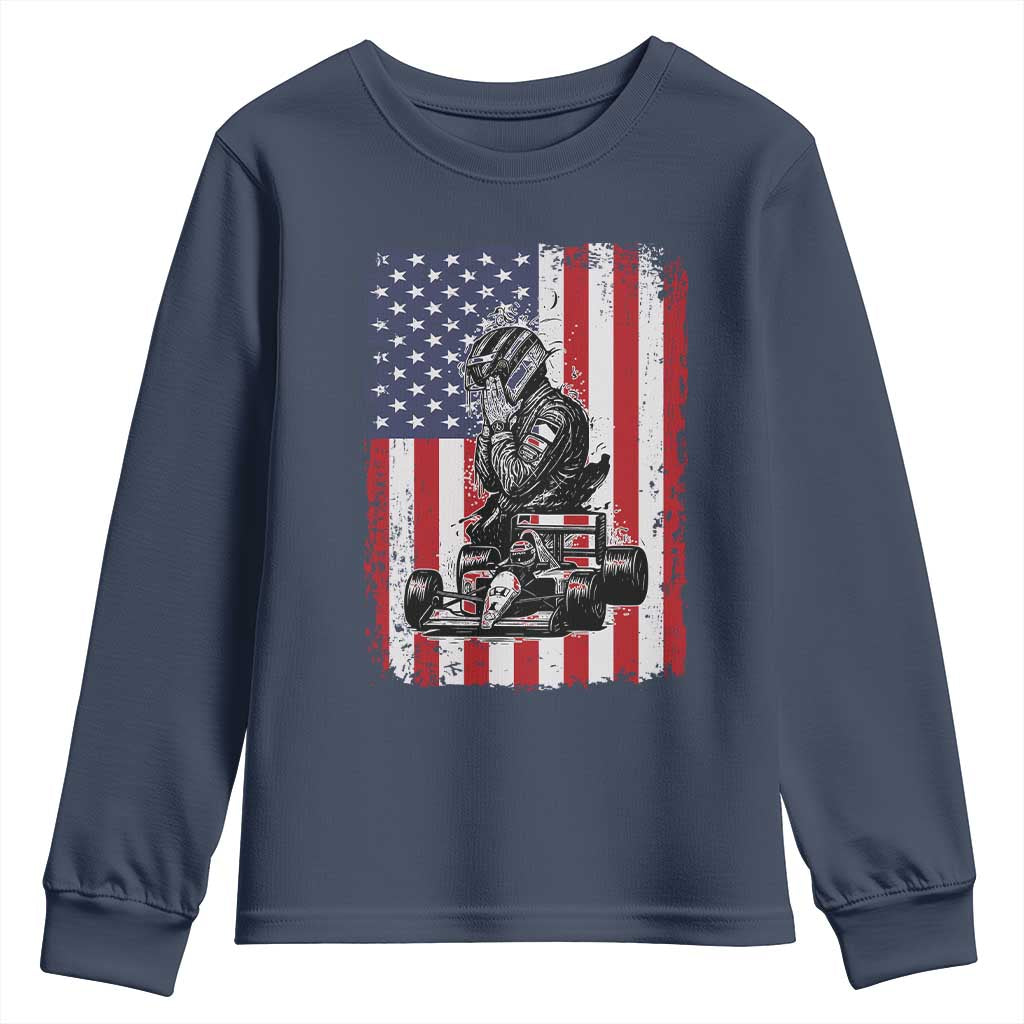 Patriotic Racing Car American Flag Race Youth Sweatshirt - Wonder Print Shop