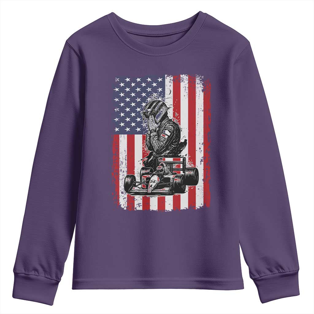 Patriotic Racing Car American Flag Race Youth Sweatshirt - Wonder Print Shop