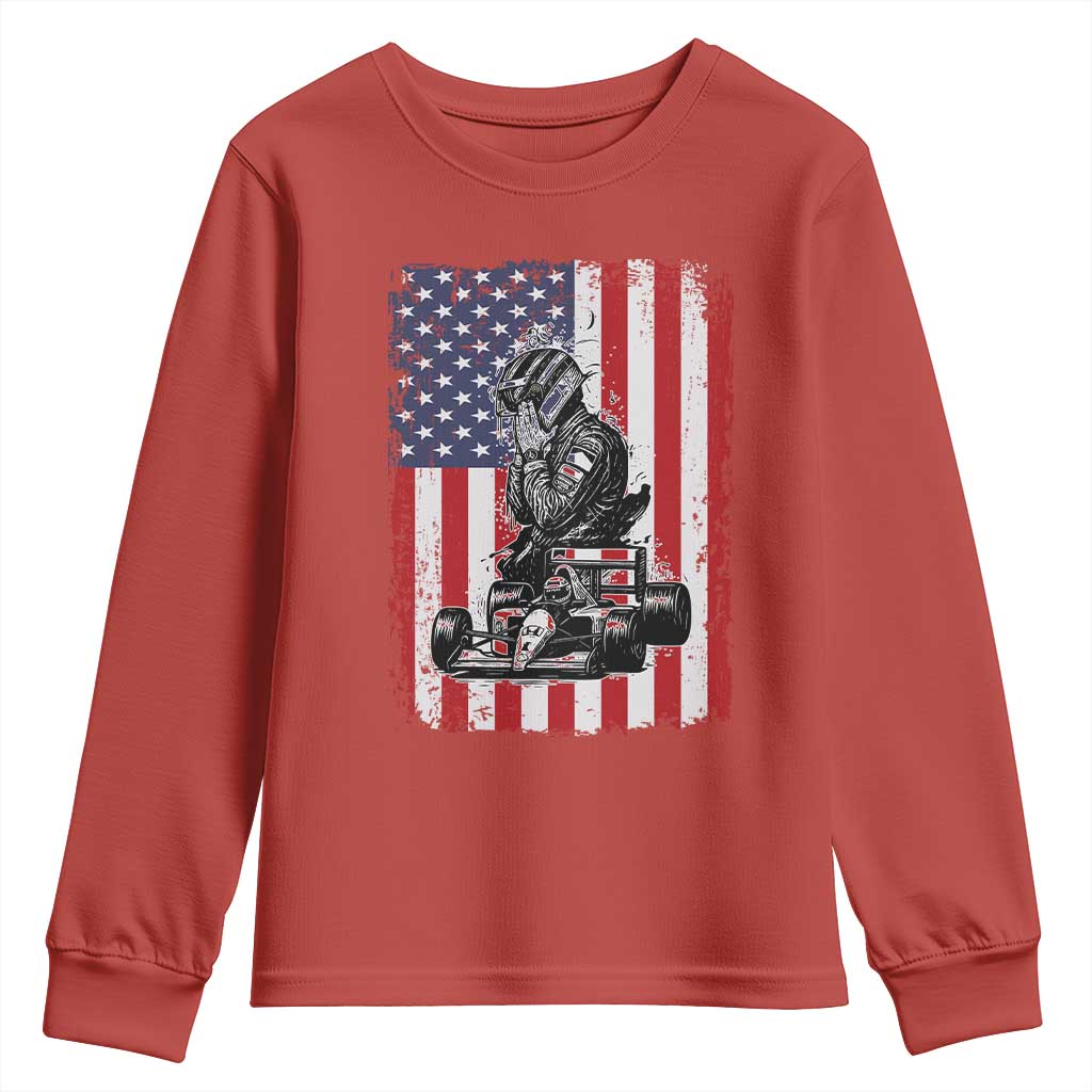 Patriotic Racing Car American Flag Race Youth Sweatshirt - Wonder Print Shop