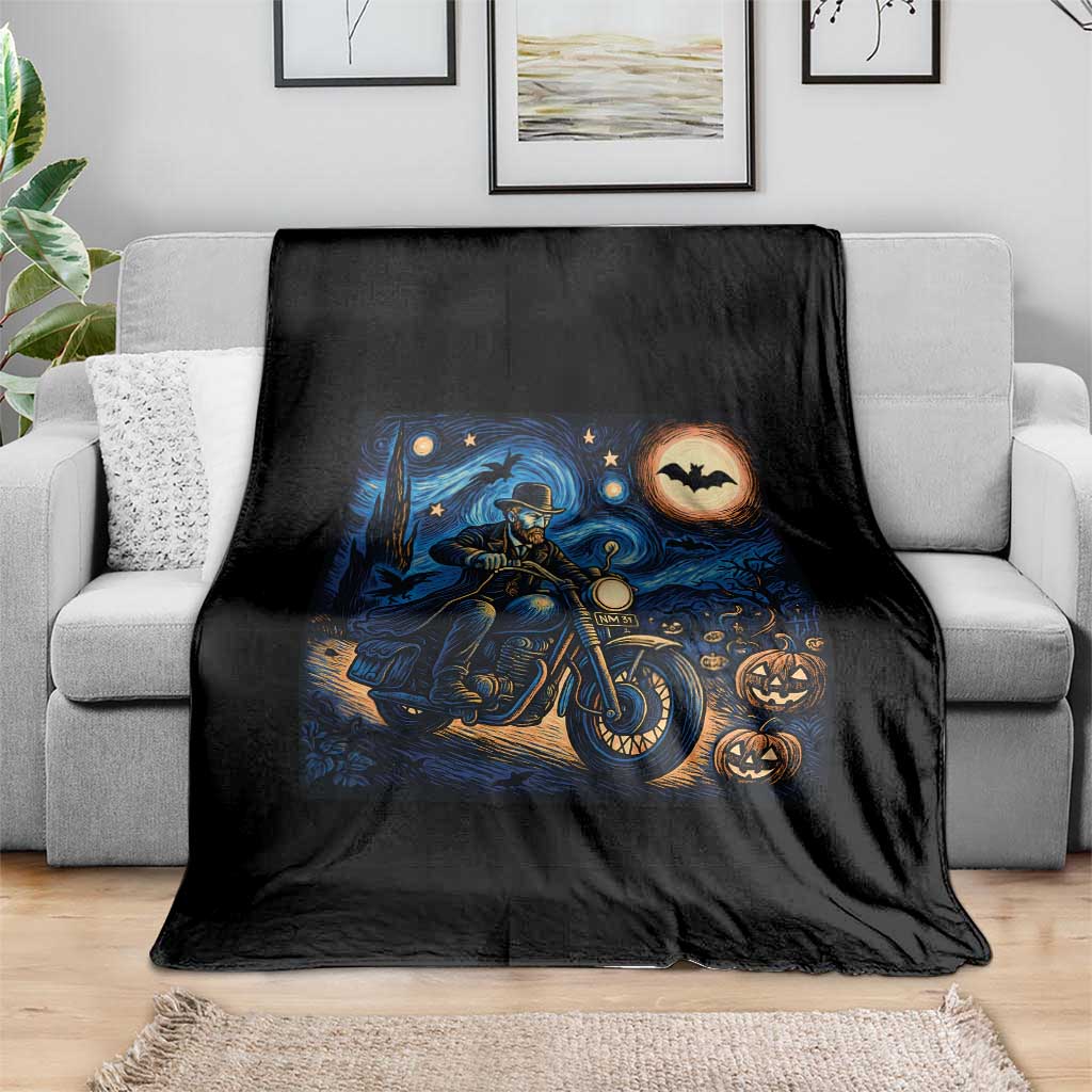 Dirt Bike Throw Blanket Van Gogh Starry Night Halloween Biker - Wonder Print Shop
