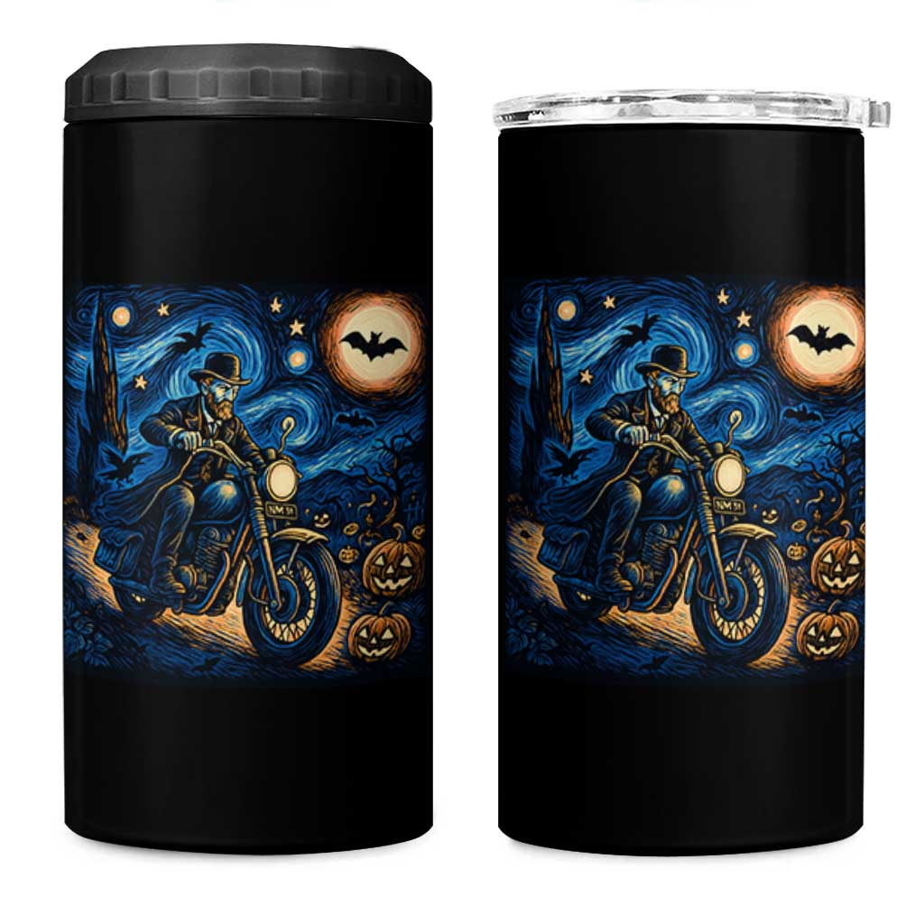 Dirt Bike 4 in 1 Can Cooler Tumbler Van Gogh Starry Night Halloween Biker
