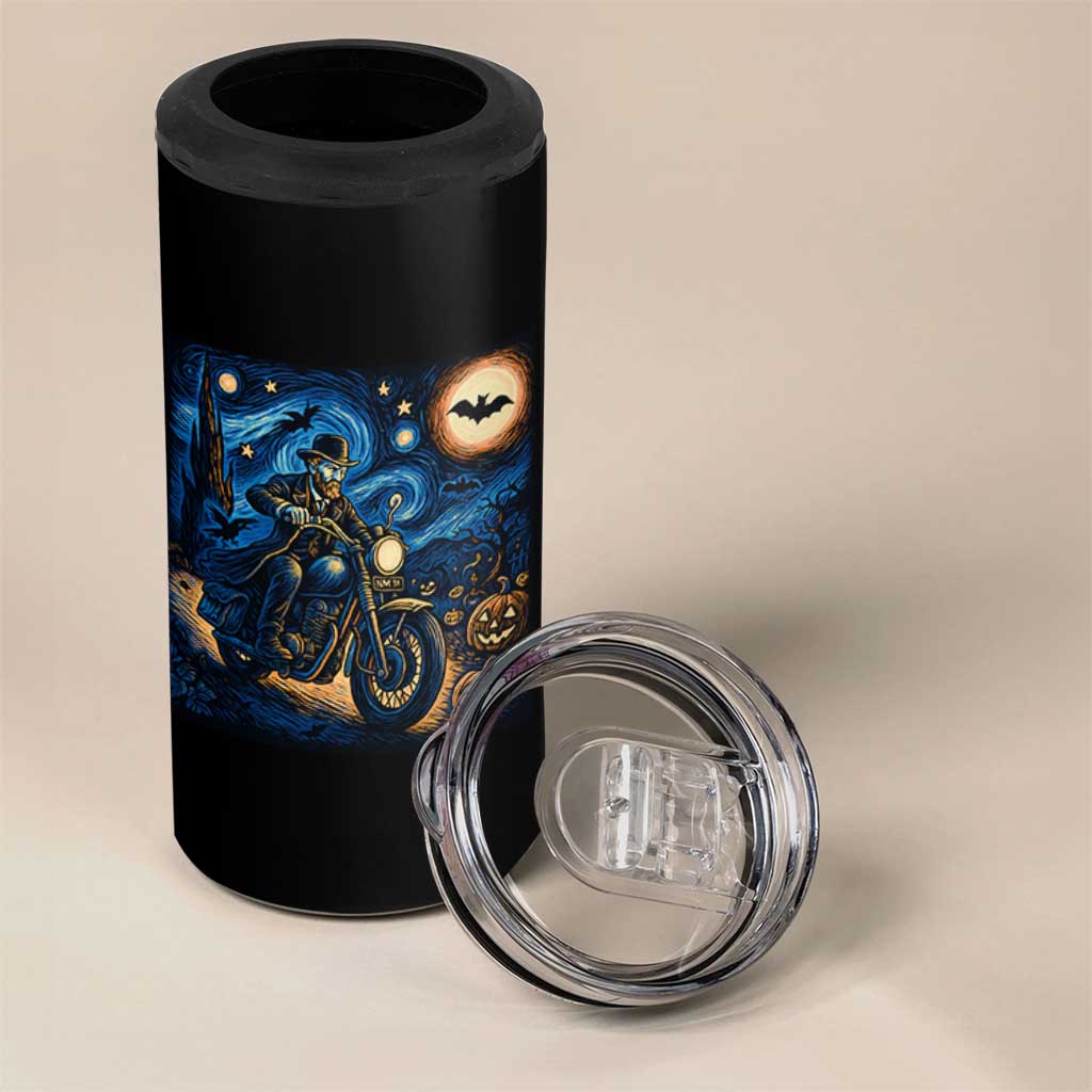 Dirt Bike 4 in 1 Can Cooler Tumbler Van Gogh Starry Night Halloween Biker