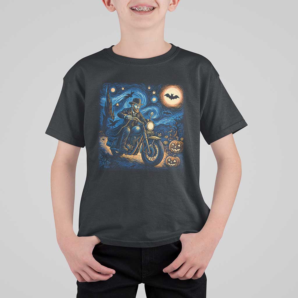 Dirt Bike T Shirt For Kid Van Gogh Starry Night Halloween Biker - Wonder Print Shop