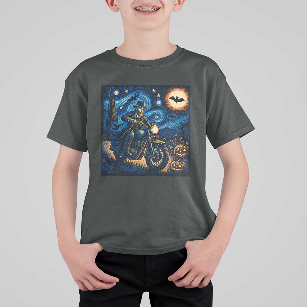 Dirt Bike T Shirt For Kid Van Gogh Starry Night Halloween Biker - Wonder Print Shop