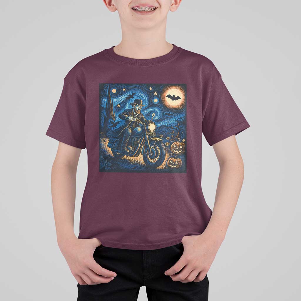 Dirt Bike T Shirt For Kid Van Gogh Starry Night Halloween Biker - Wonder Print Shop