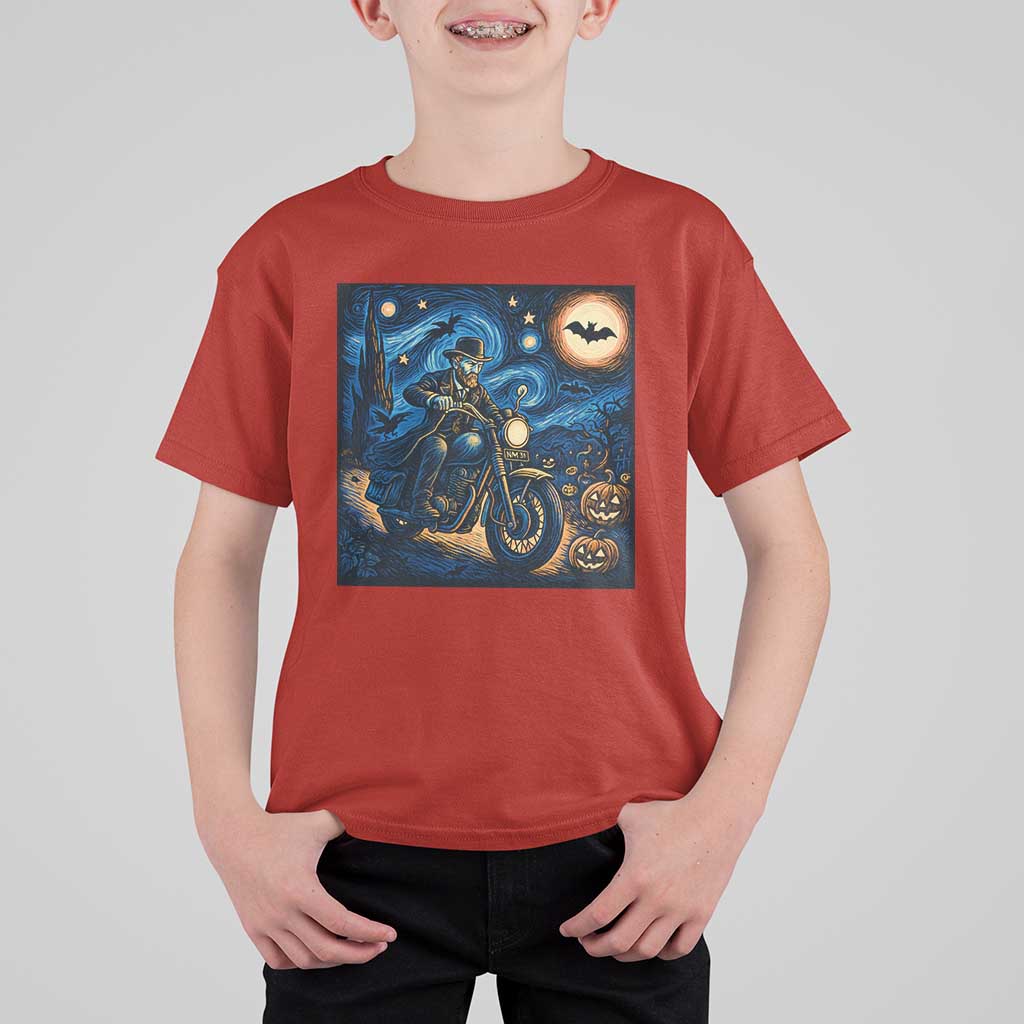 Dirt Bike T Shirt For Kid Van Gogh Starry Night Halloween Biker - Wonder Print Shop