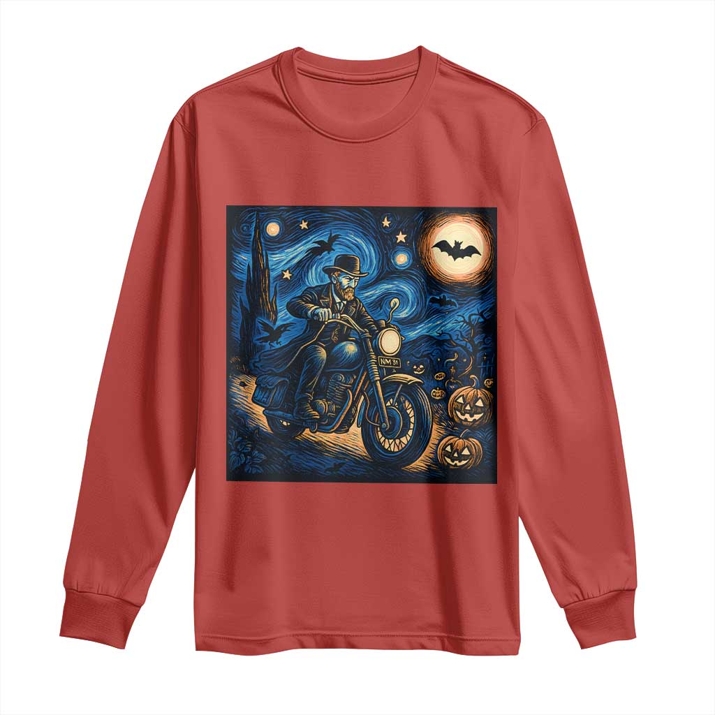Dirt Bike Long Sleeve Shirt Van Gogh Starry Night Halloween Biker - Wonder Print Shop