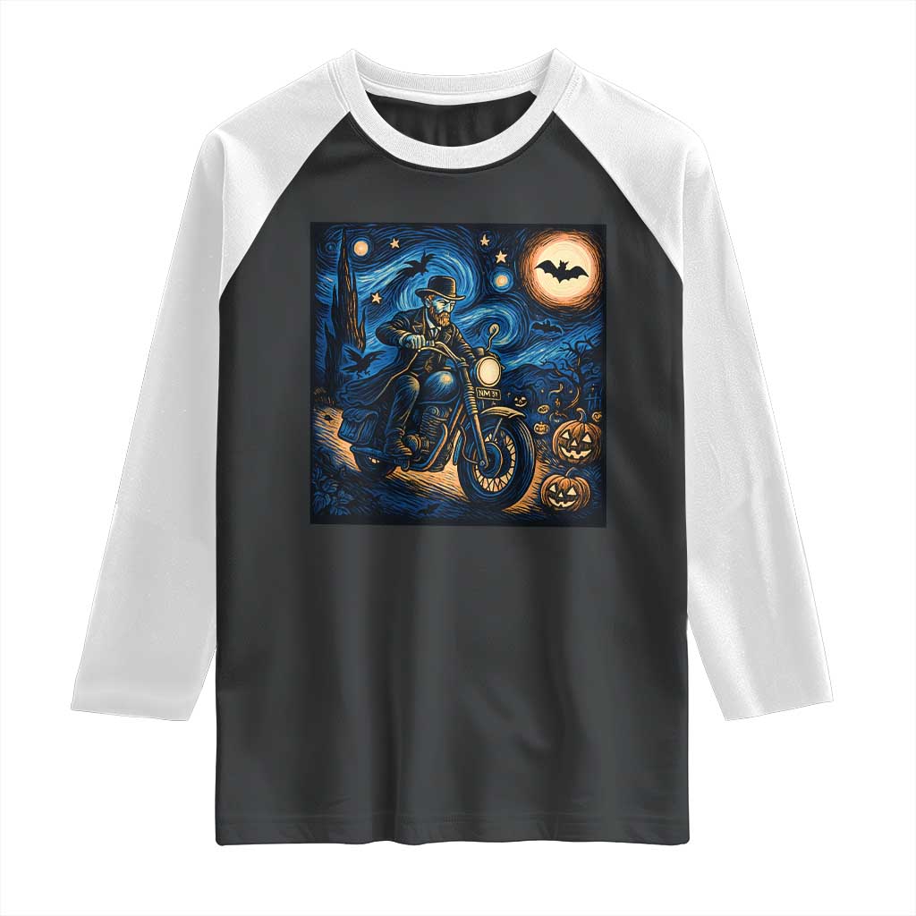 Dirt Bike Raglan Shirt Van Gogh Starry Night Halloween Biker - Wonder Print Shop