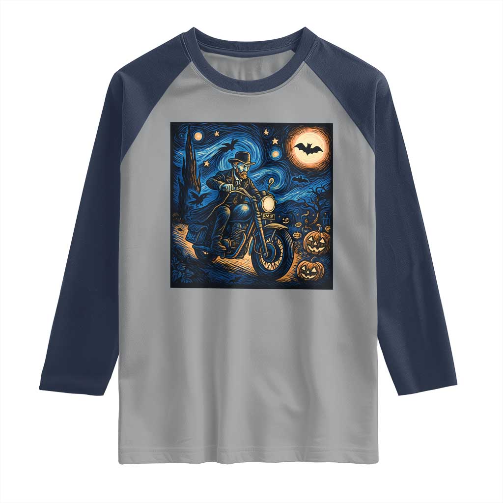 Dirt Bike Raglan Shirt Van Gogh Starry Night Halloween Biker - Wonder Print Shop