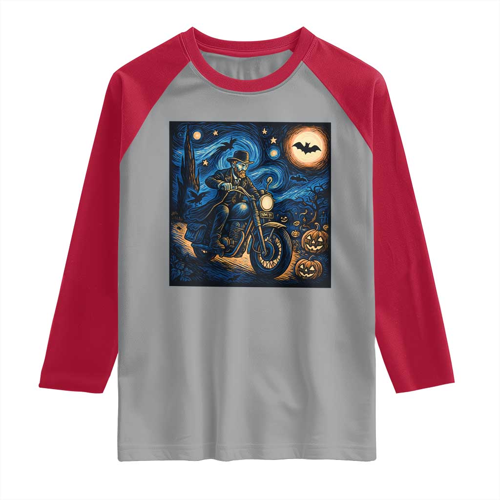 Dirt Bike Raglan Shirt Van Gogh Starry Night Halloween Biker - Wonder Print Shop