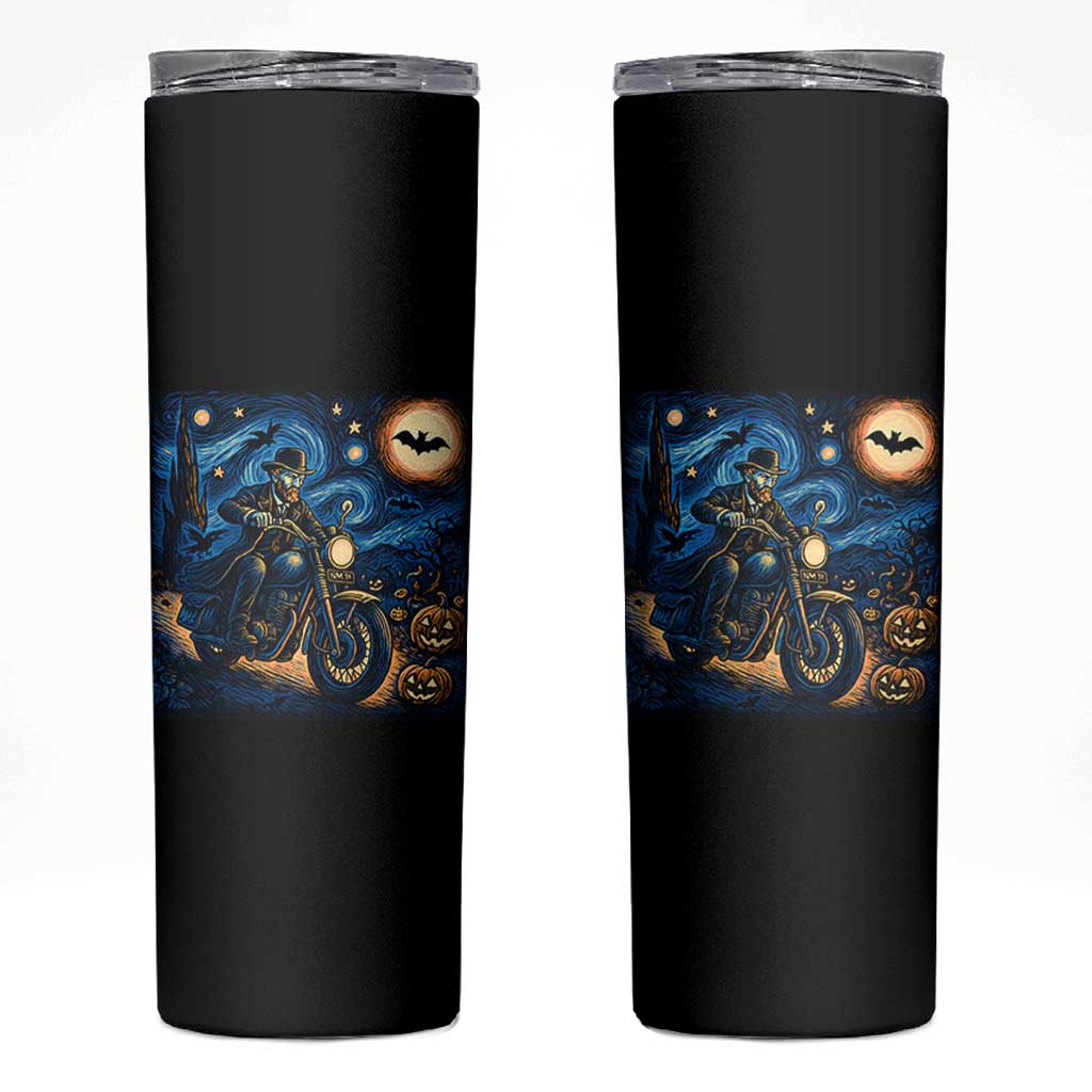 Dirt Bike Skinny Tumbler Van Gogh Starry Night Halloween Biker