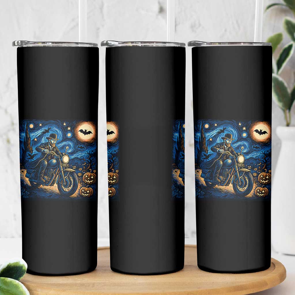 Dirt Bike Skinny Tumbler Van Gogh Starry Night Halloween Biker