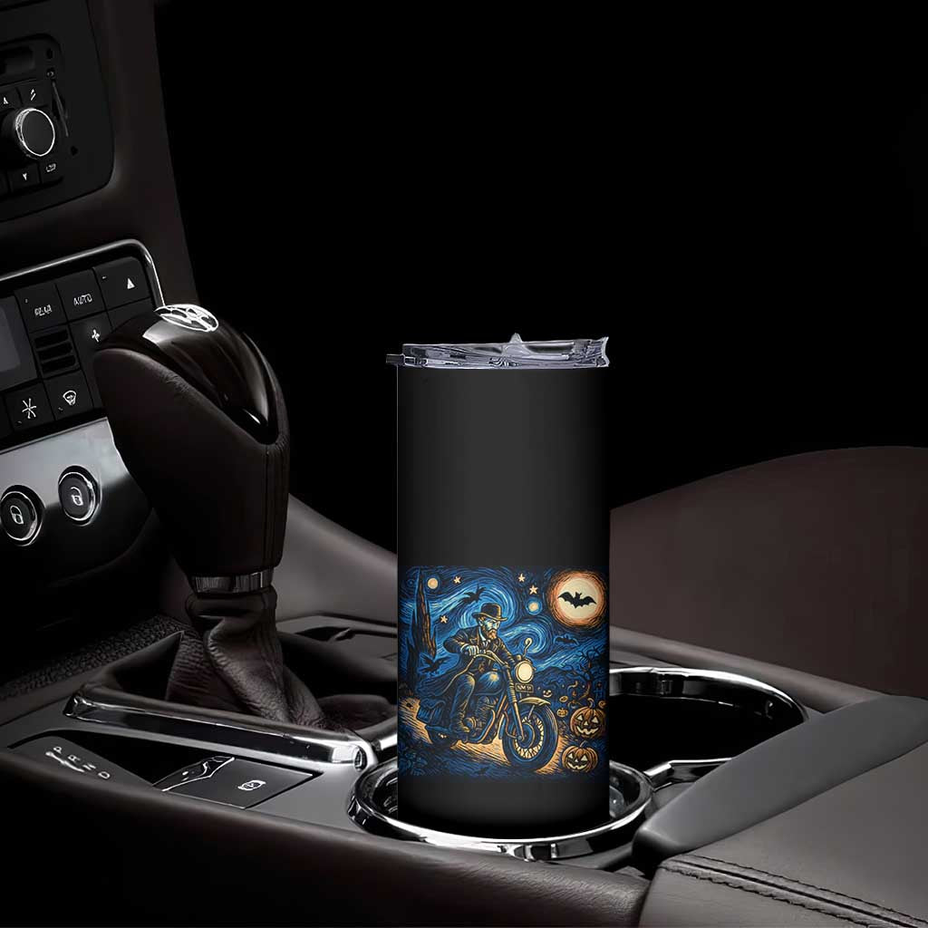 Dirt Bike Skinny Tumbler Van Gogh Starry Night Halloween Biker