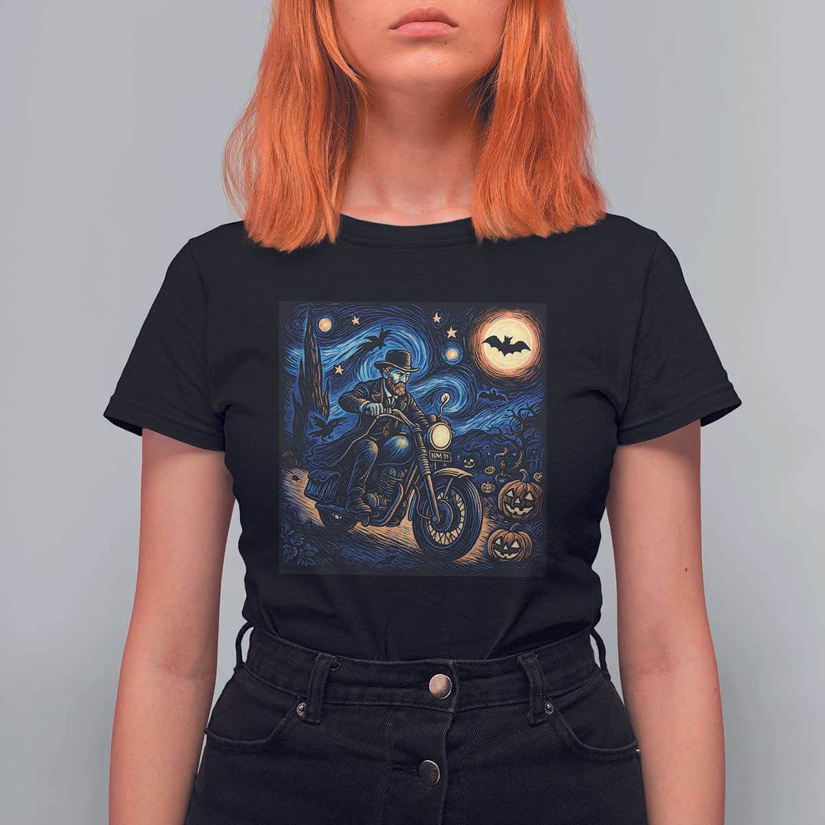 Dirt Bike T Shirt For Women Van Gogh Starry Night Halloween Biker - Wonder Print Shop