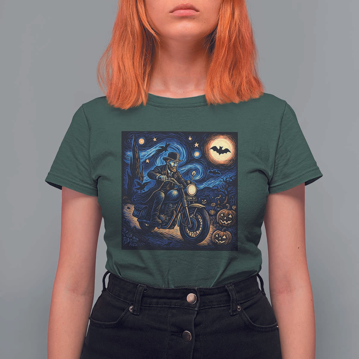 Dirt Bike T Shirt For Women Van Gogh Starry Night Halloween Biker - Wonder Print Shop