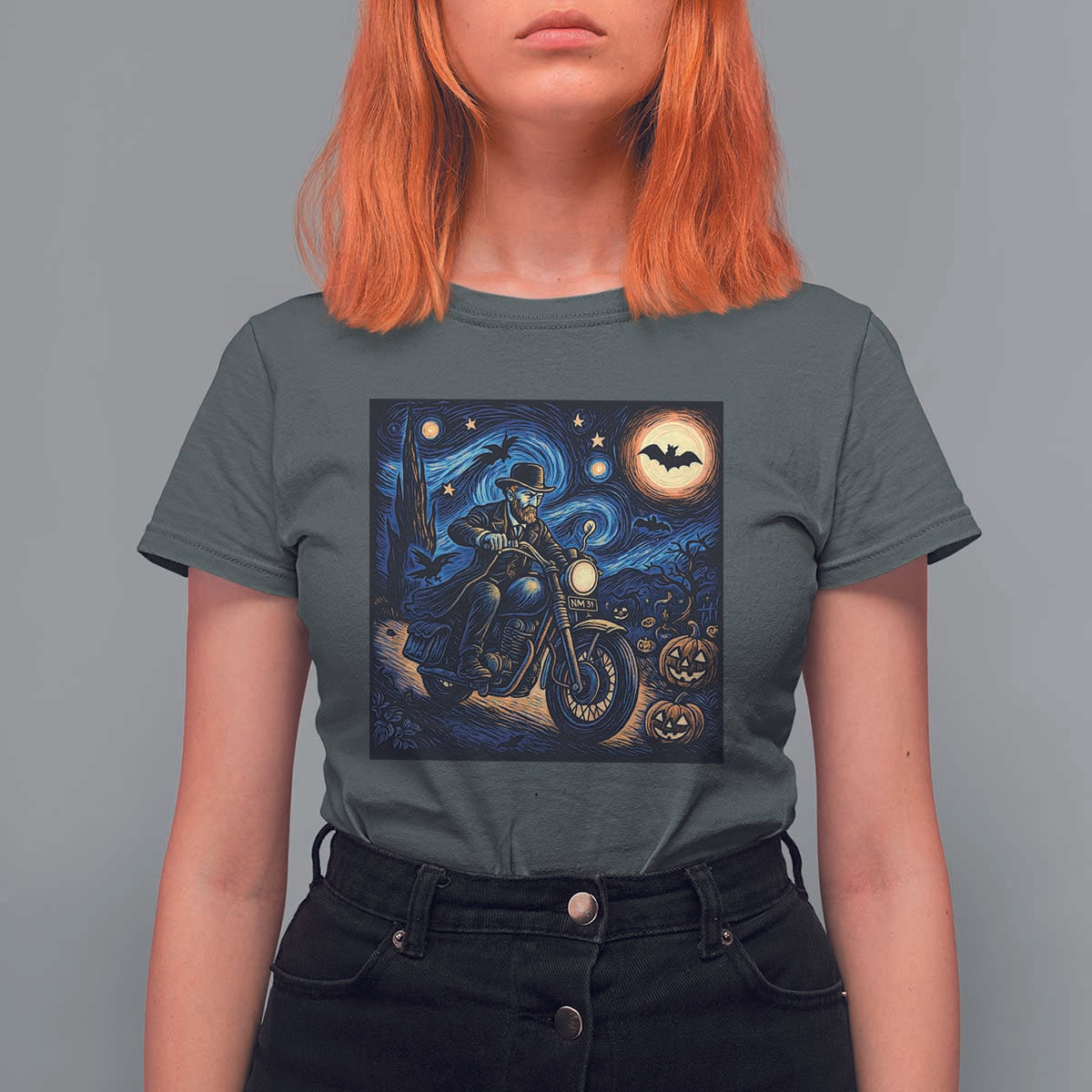 Dirt Bike T Shirt For Women Van Gogh Starry Night Halloween Biker - Wonder Print Shop
