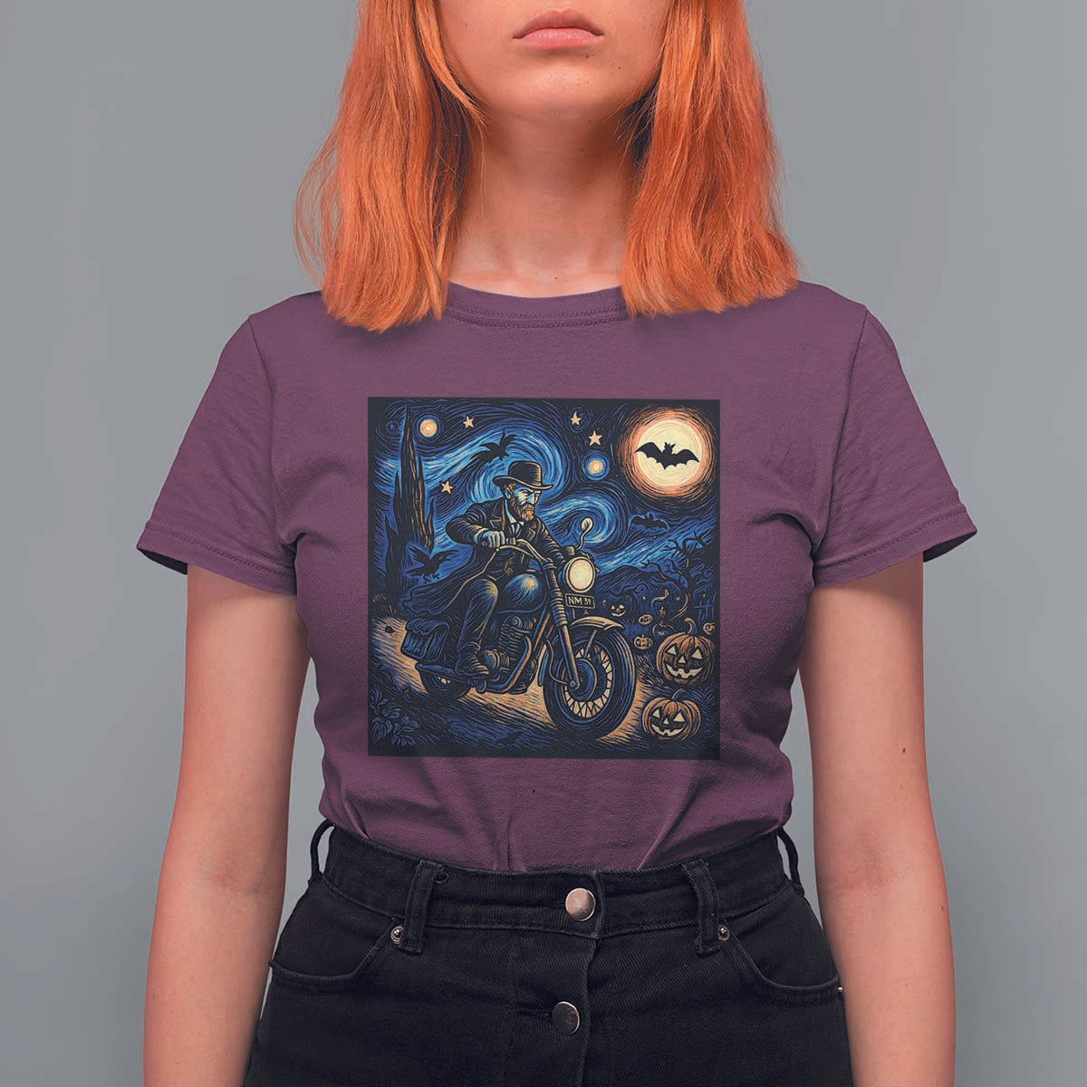 Dirt Bike T Shirt For Women Van Gogh Starry Night Halloween Biker - Wonder Print Shop