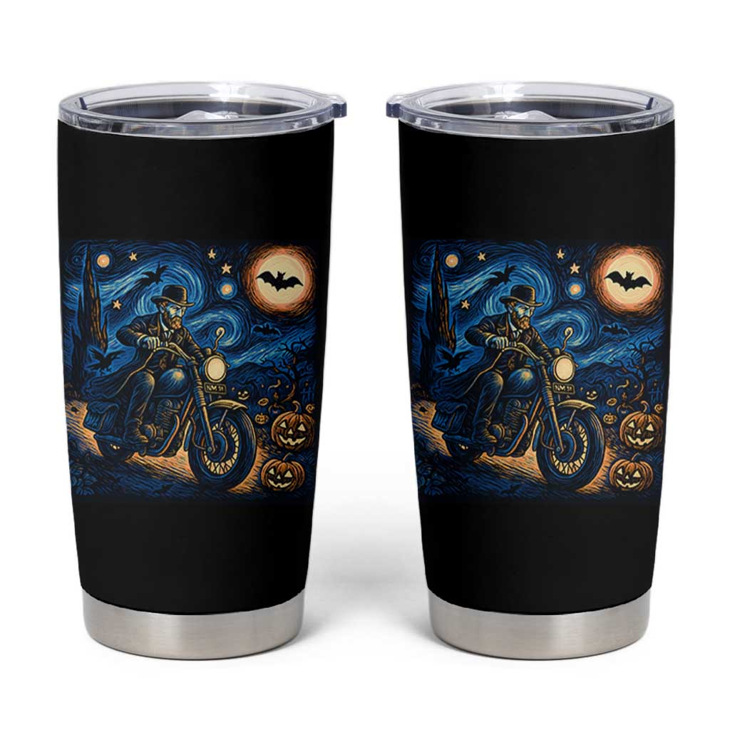Dirt Bike Tumbler Cup Van Gogh Starry Night Halloween Biker
